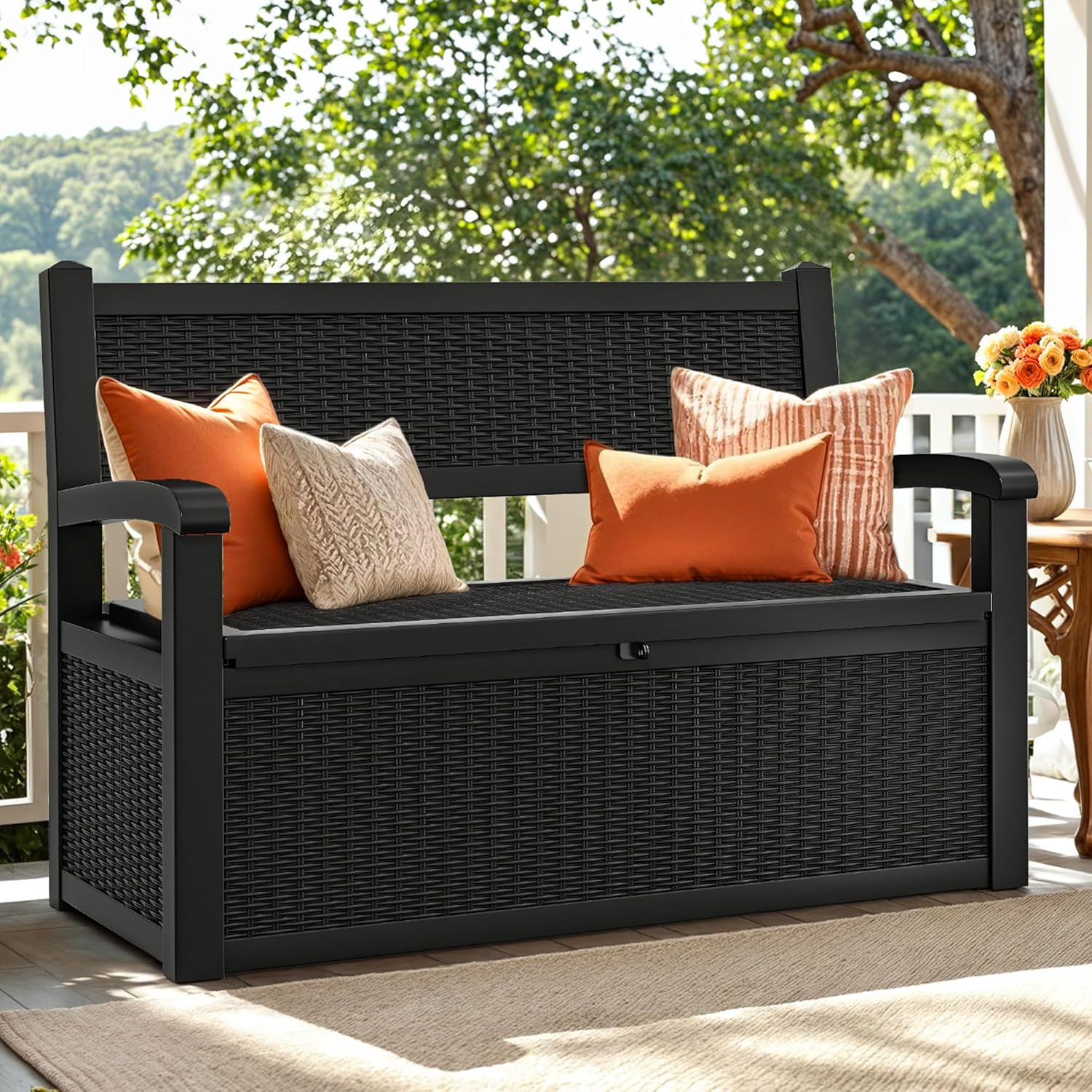YITAHOME 70 Gallon Deck Bench with Storage  Outdoor Storage Box Bench with Armrests for Patio Garden Pool Porch  Waterproof&Lockable  Black