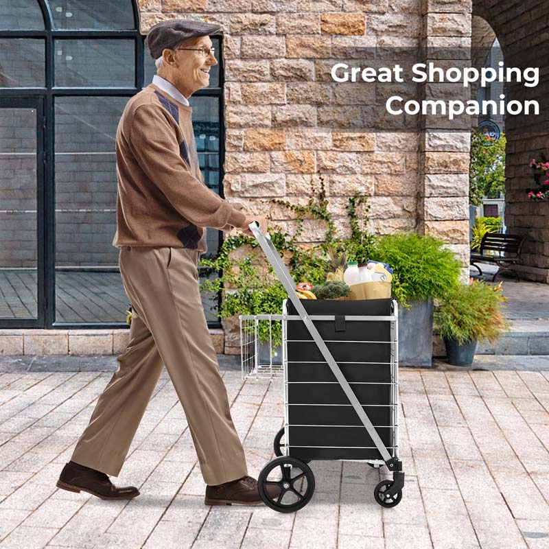 Eletriclife Folding Shopping Cart with Waterproof Liner Wheels and Basket
