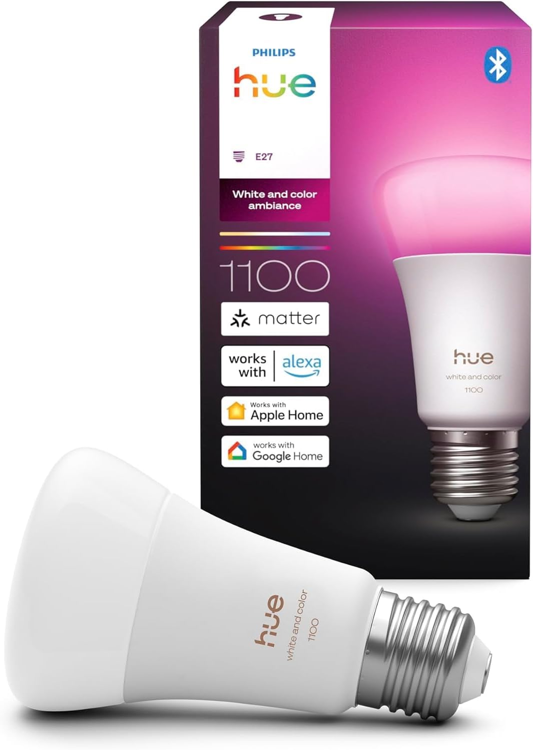 Hue Bundle – 4 x weiße und farbige Ambiance 1100 A60 E27 Smart-Leuchtmittel, dimmbare LED, 16 M Farben, App- und Sprachsteuerung, funktioniert mit Alexa, Google Home und HomeKit