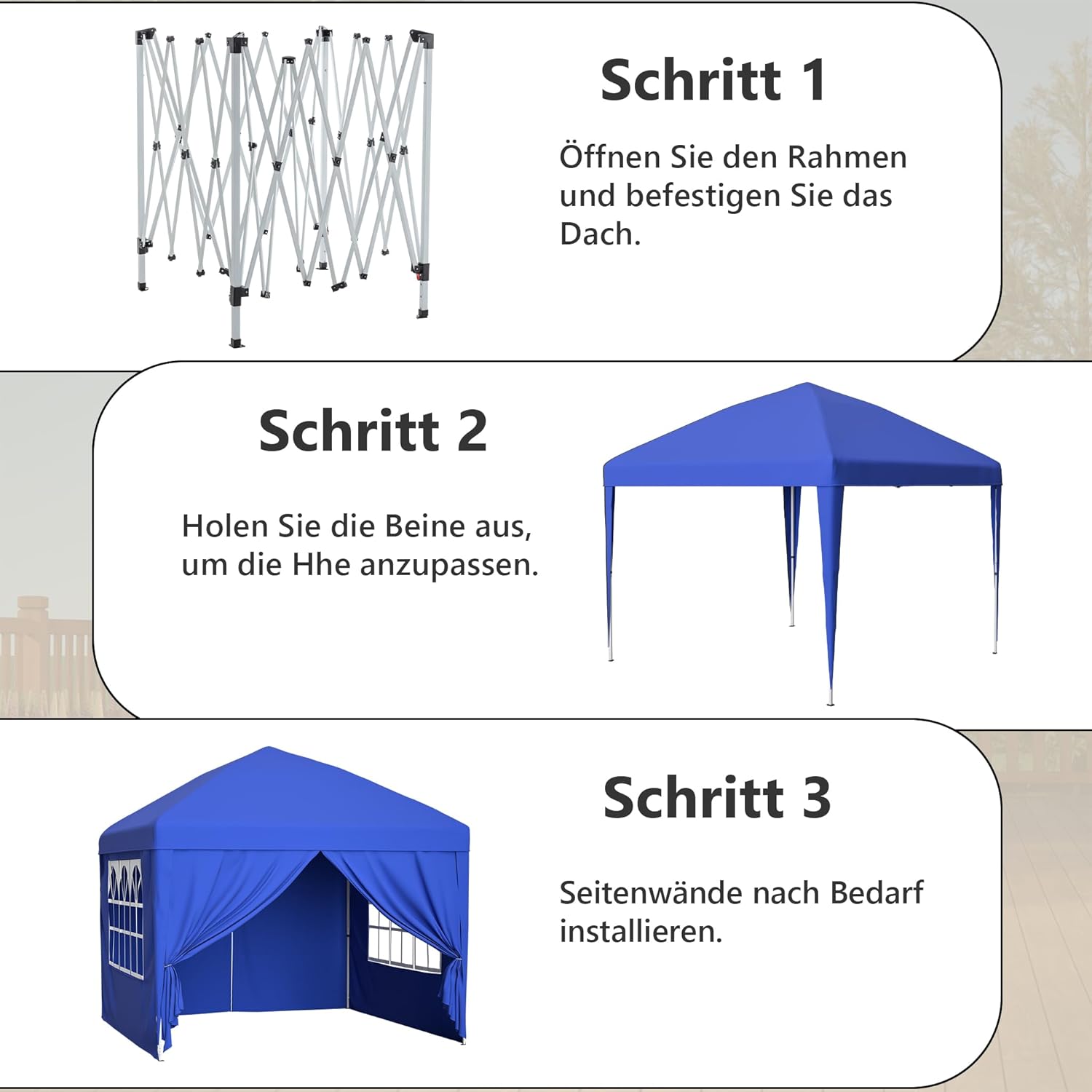 Sonnenschutz Überdachung Terrasse Garten Pavillon 3x3m wasserdicht stabil Winterfest mit 4 Seitenwänden höhenverstellbar Faltpavillon für Camping Party & Hochzeit inkl. Sandsäcke & Abspannseile
