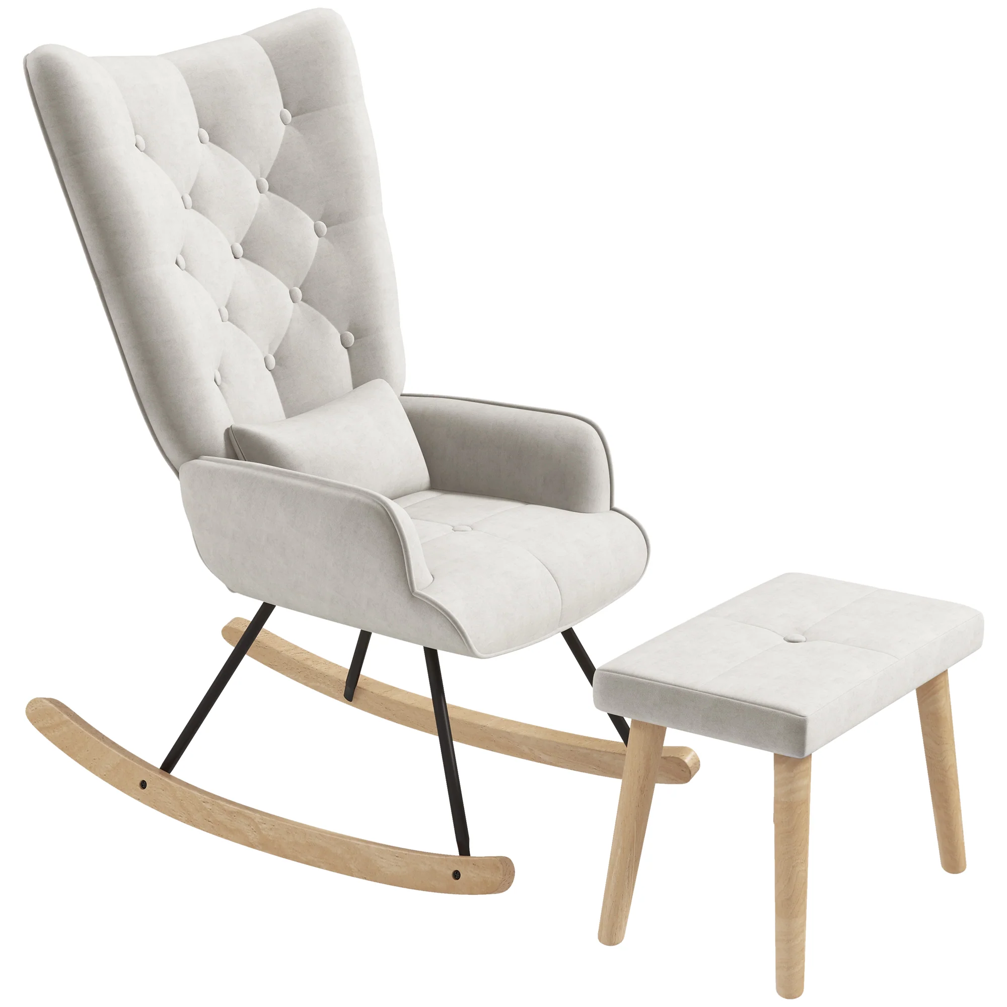 HOMCOM Relaxsessel mit Hocker Schaukelstuhl Set Samt Cremeweiß
