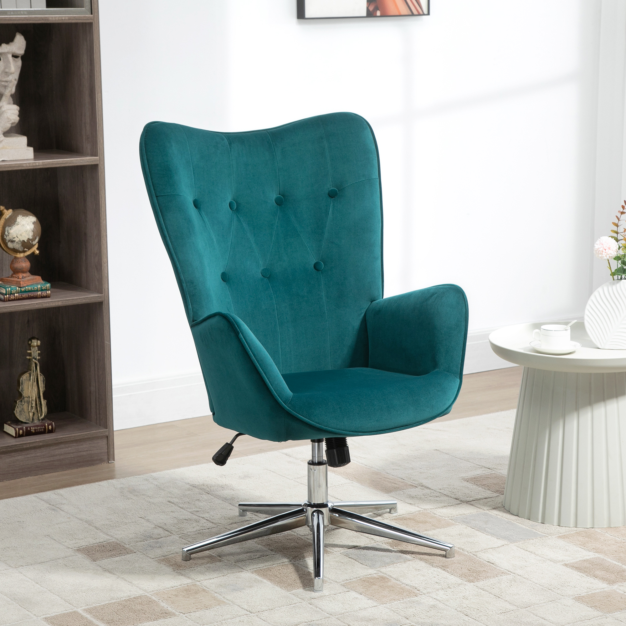 HOMCOM Samt Sessel für Büro und Wohnzimmer, Drehbar mit Armlehnen und Höhenverstellbar, Blau