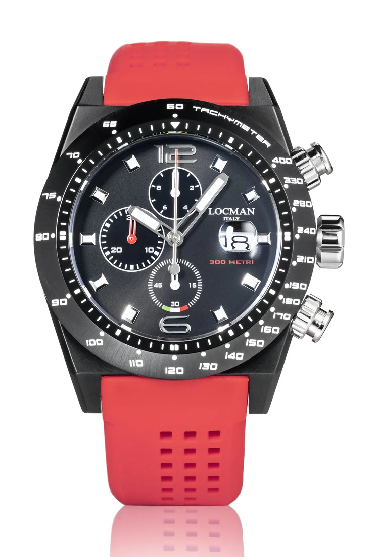 Locman Stealth 300mt crono PVD nero silicone rosso 0219K01A-BKBKNKS2R
