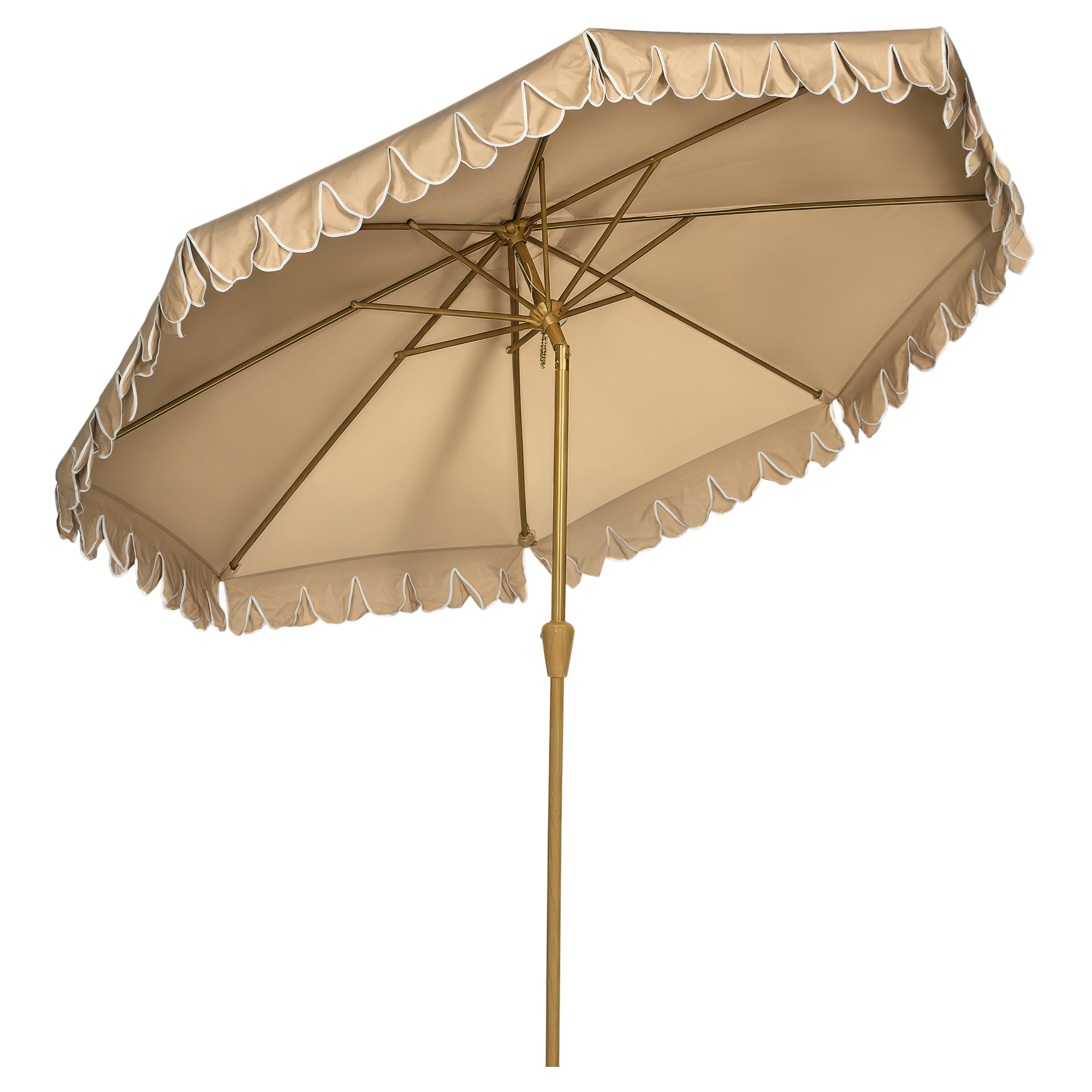 Outsunny Sonnenschirm, mit Fransen, neigbar, mit Handkurbel, Stahl+Polyester, khaki, Ø264 x 240 cm