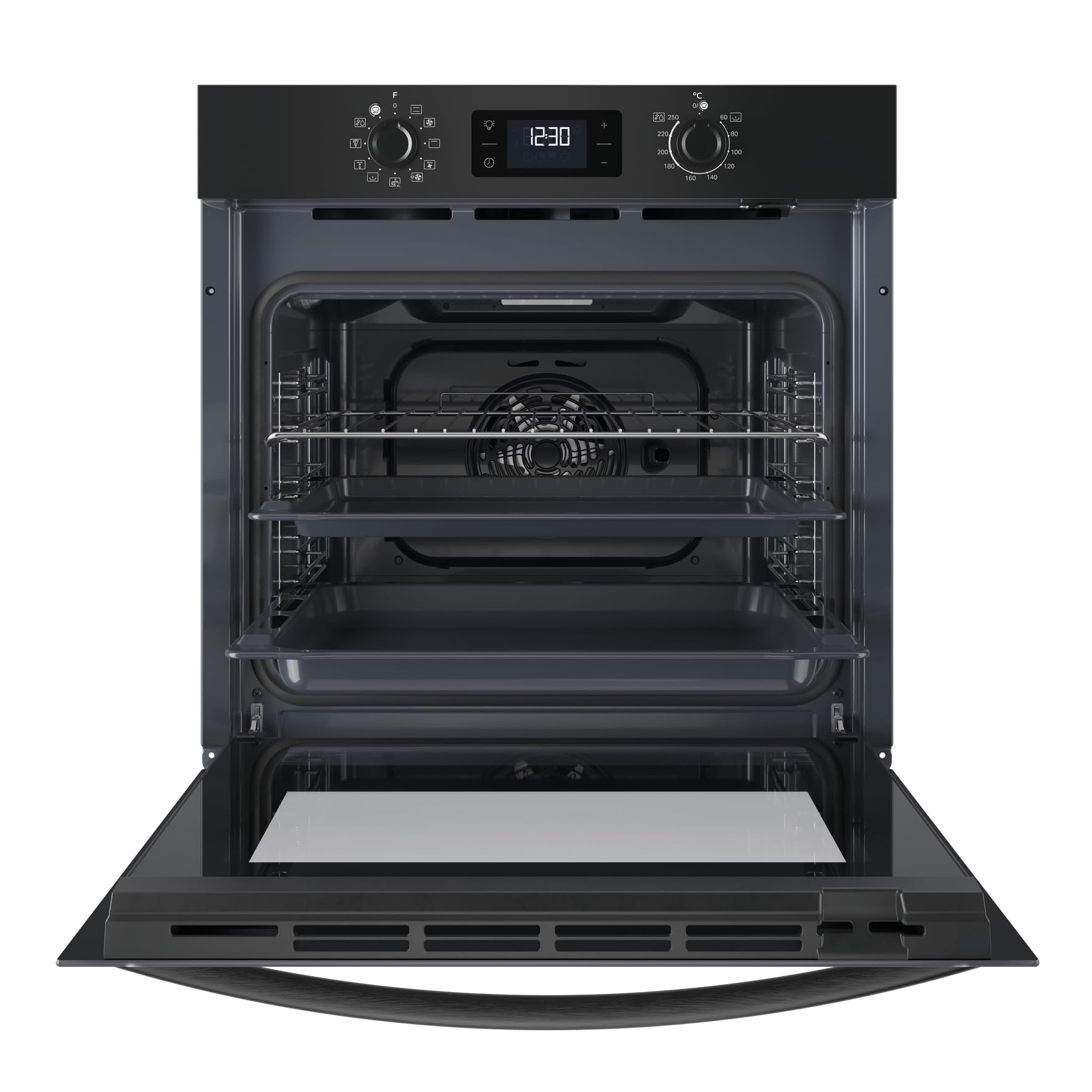 Einbaubackofen 71 L mit Hydrolyse-Reinigungsfunktion und Heißluft, 11 Funktionen, Black Glass