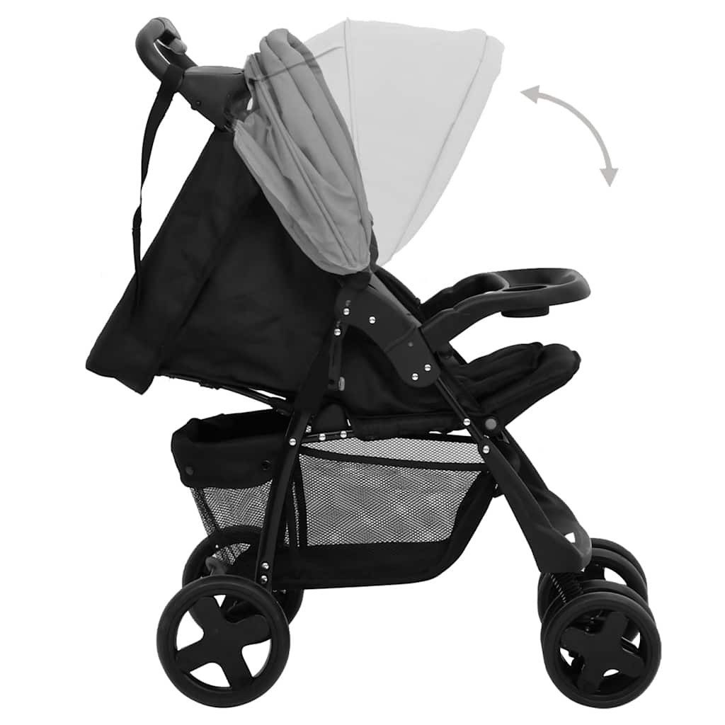 Kinder-Buggy 3-in-1 Kinderwagen Hellgrau und Schwarz Stahl