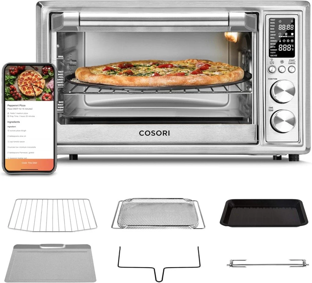 Air Fryer Toaster Oven Combo 13-in-1, 32Qt APP & Voice Control Convection Oven Countertop, Bake, Broil, Roast, Dehydrate, Sous Vide, 134 Recipes & 4 Accessories, Black, Stainless Steel