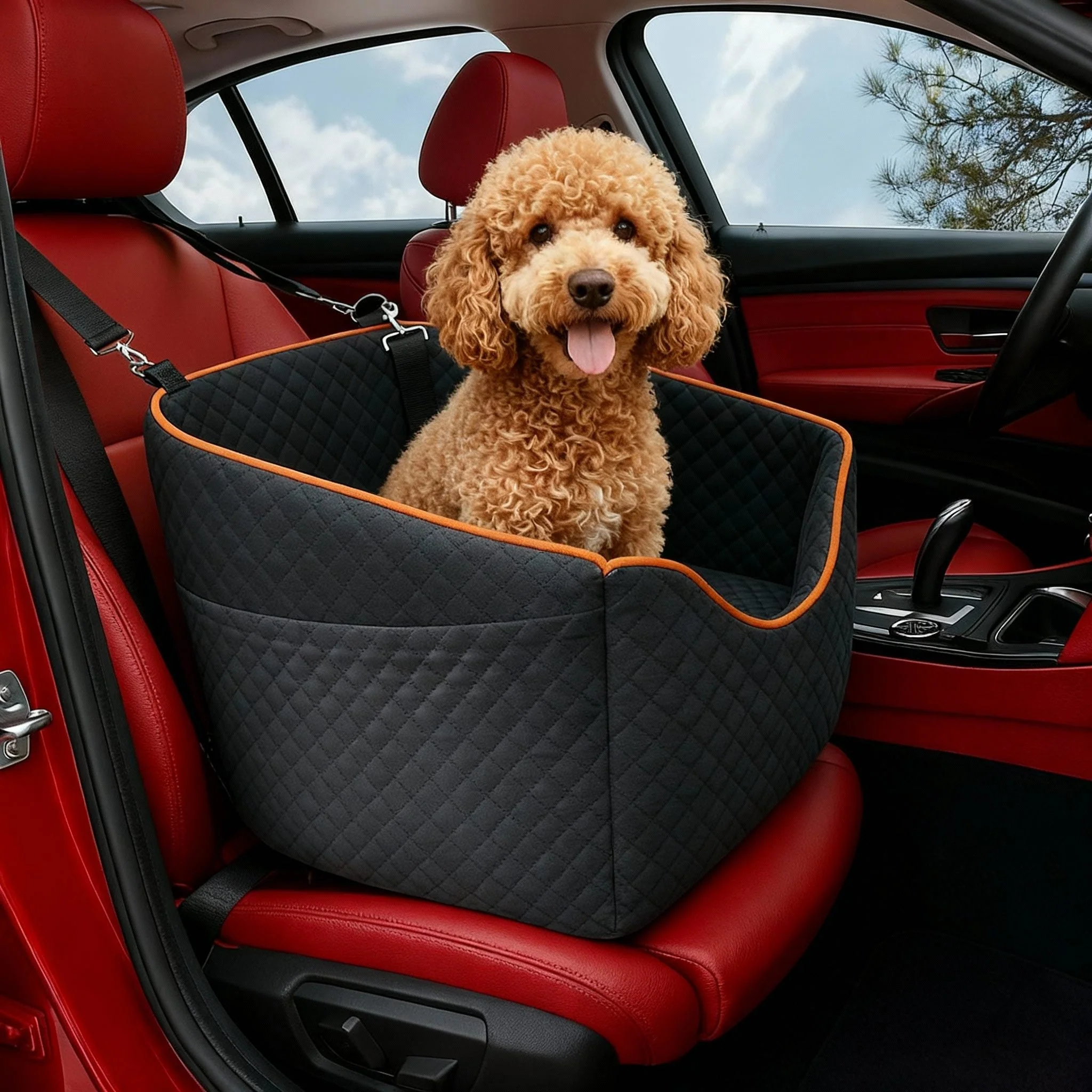 Elevated Dog Booster Car Seat �C Safety Belt Attachment & Quilted Interior