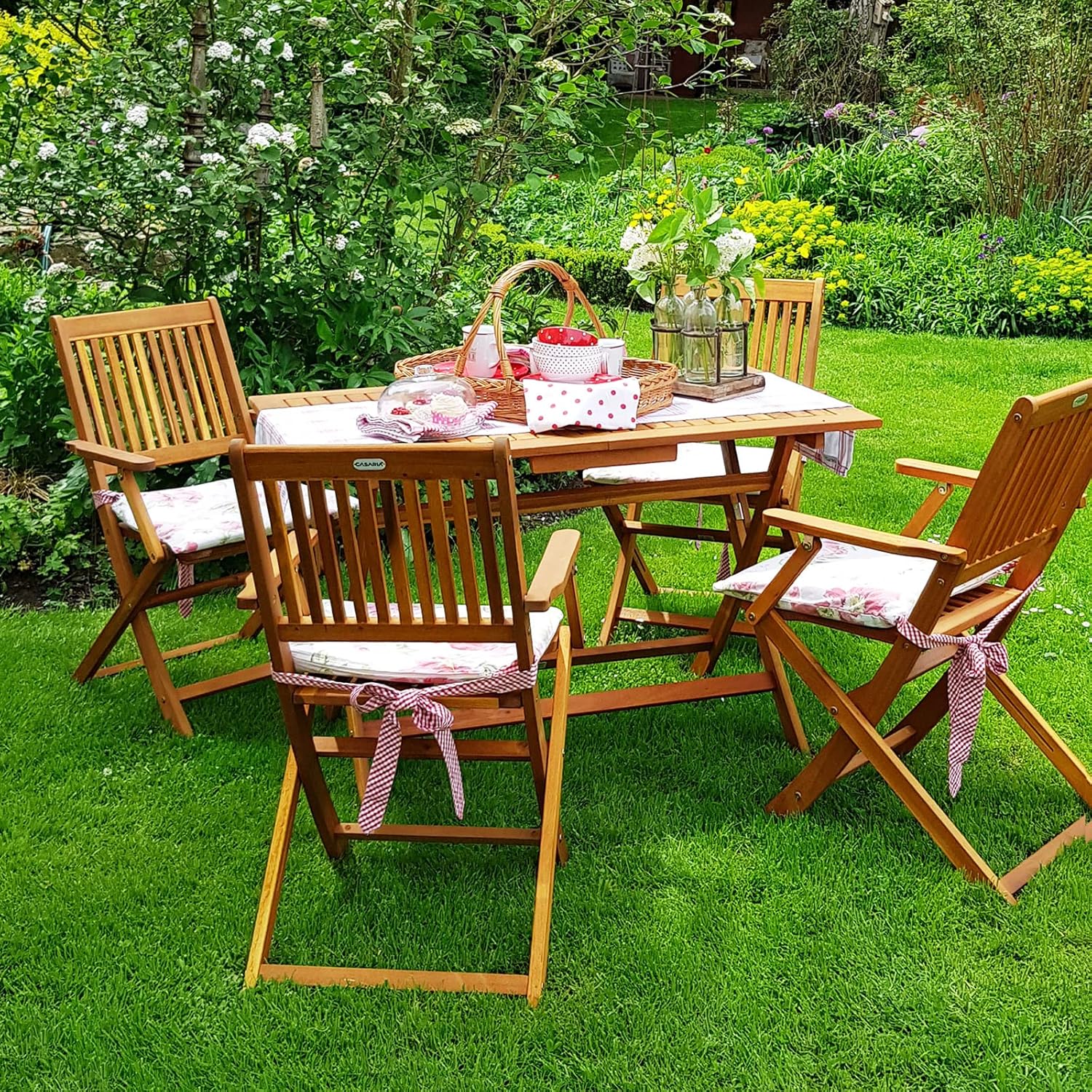 Casaria Set Tavolo e Sedie da Giardino in Legno Acacia Certificata FSC® 5 Pezzi 4+1 Balcone Terrazza Veranda Mobili da Esterno 120x70x75cm