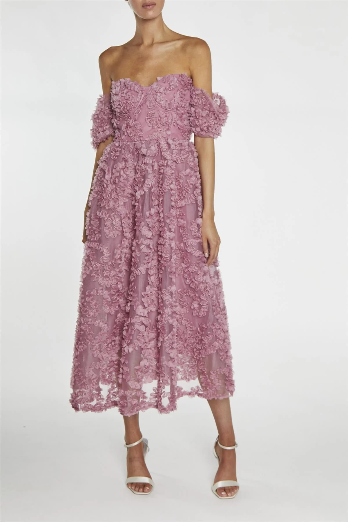 Amelia Dusty Rose Bardot Bust Cup Midi Dress