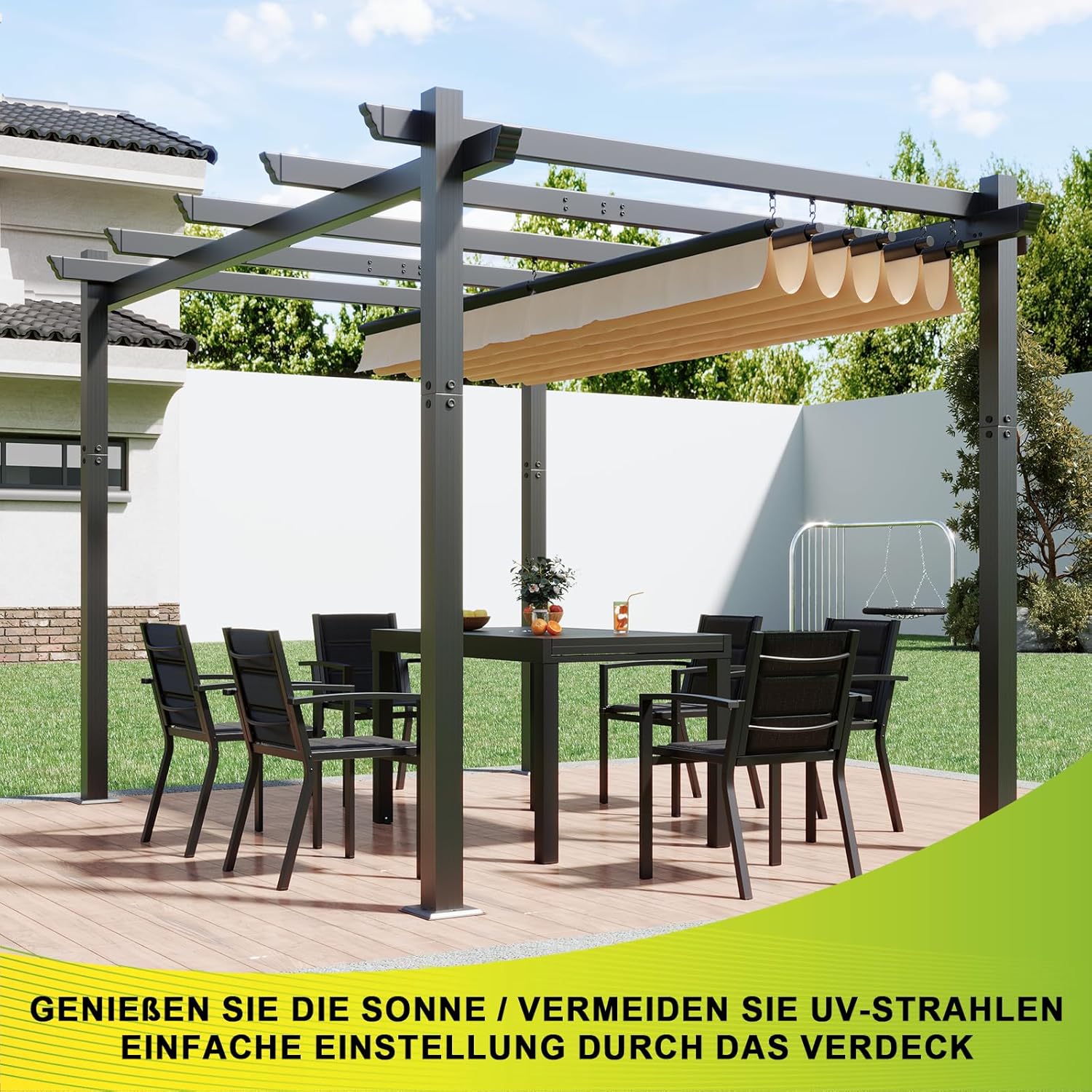 Devoko Pergola Gazebo 3 x 4 cm, Durable Outdoor Gazebo for Garden, UV50+, Bioclimatic Pergola for Garden Patio Furniture, Beige