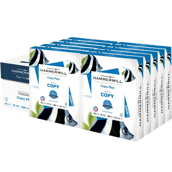 Copy Plus 92 Brightness White Copy Paper, 20lb, 8.5&prime;&prime; x 11&prime;&prime;, 5000 Sheets/Carton, Jam Free, Acid Free