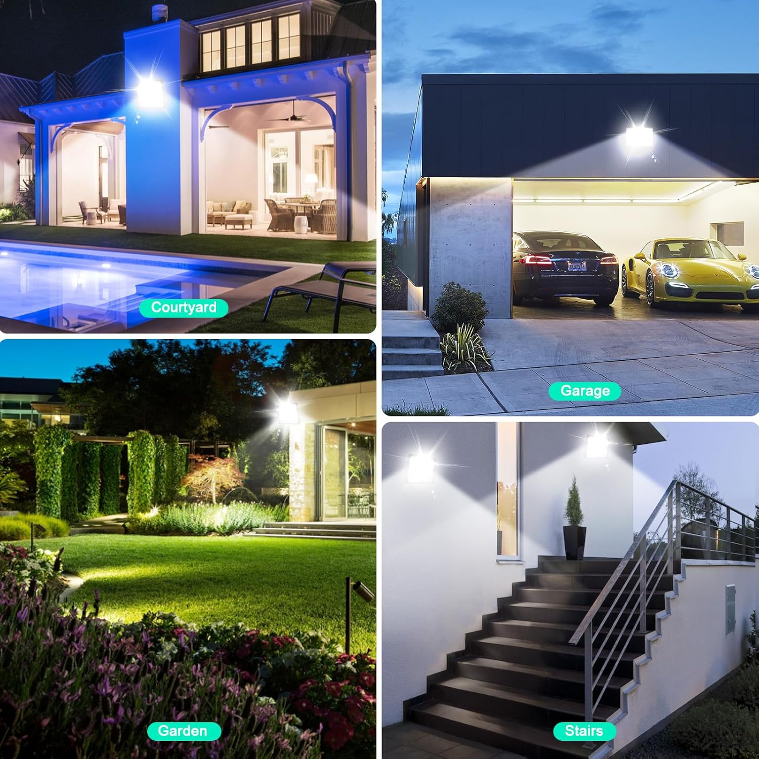 LED Strahler Außen 300W, 5 Stücke Superhell Dünn LED Fluter Außen, 6500K Kaltweiß Scheinwerfer Fluter, IP65 Wasserdicht Outdoor Sicherheitsleuchte für Garten, Hinterhof, Sportplatz