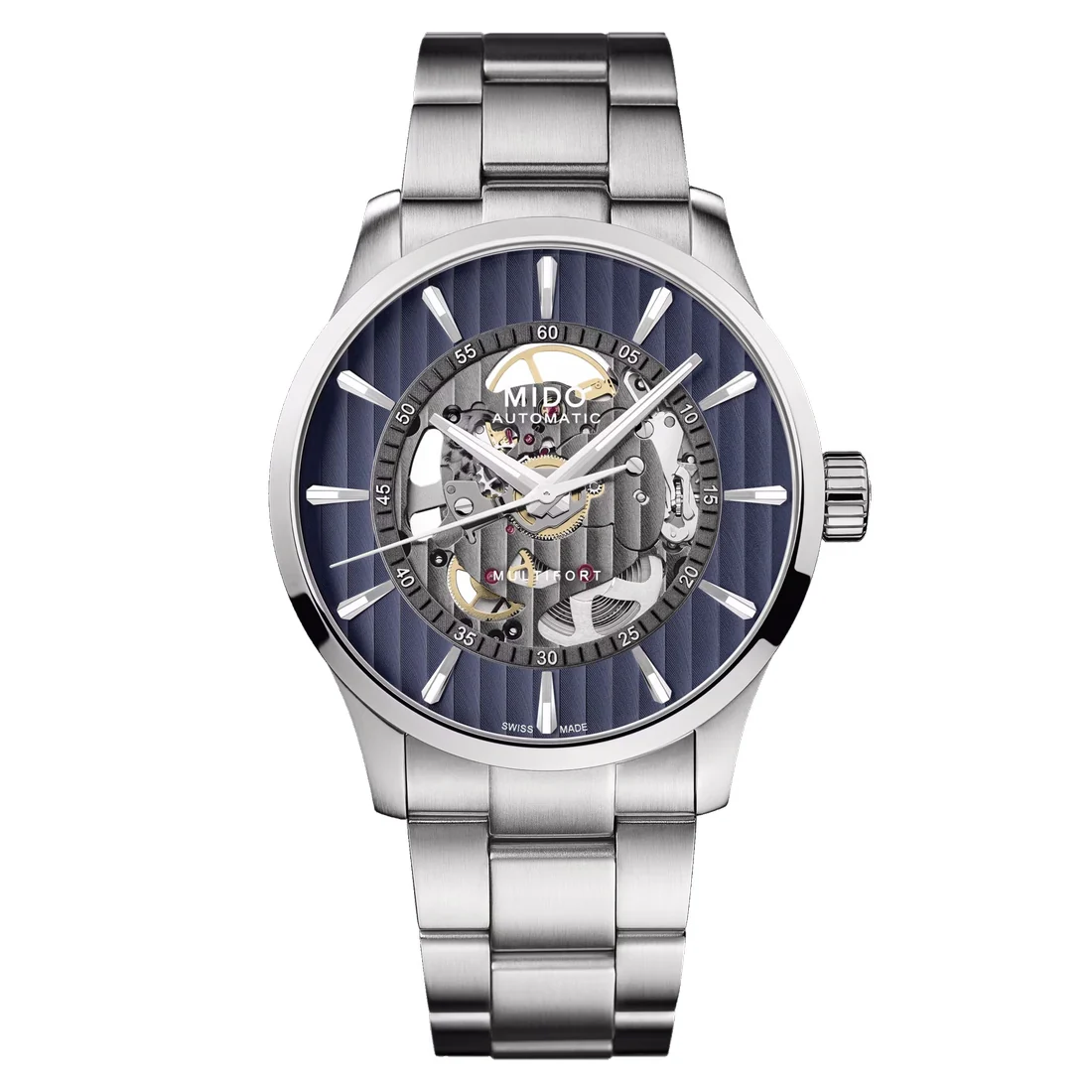 Orologio Mido Multifort Skeleton Vertigo quadrante blu