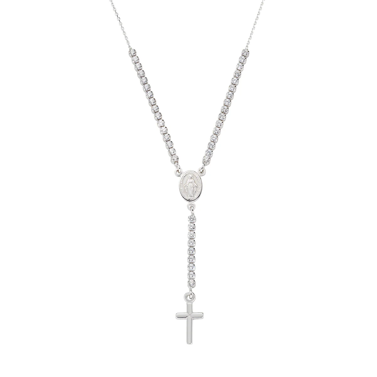 Collana Amen con Madonna croce in argento zirconi bianchi