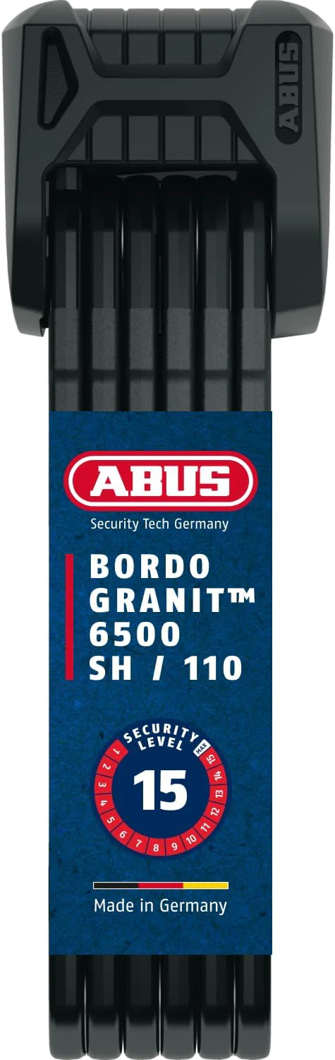 ABUS Vouwslot Bordo Granit XPlus 6500 SH met houder - Fietsslot van gehard staal - ABUS-veiligheidsniveau 15-110 cm - Zwart