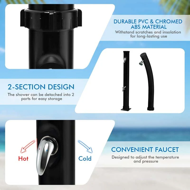 Eletriclife 7.2 Feet 5.3 Gallon Solar-Heated Shower with 360° Rotating Shower Head