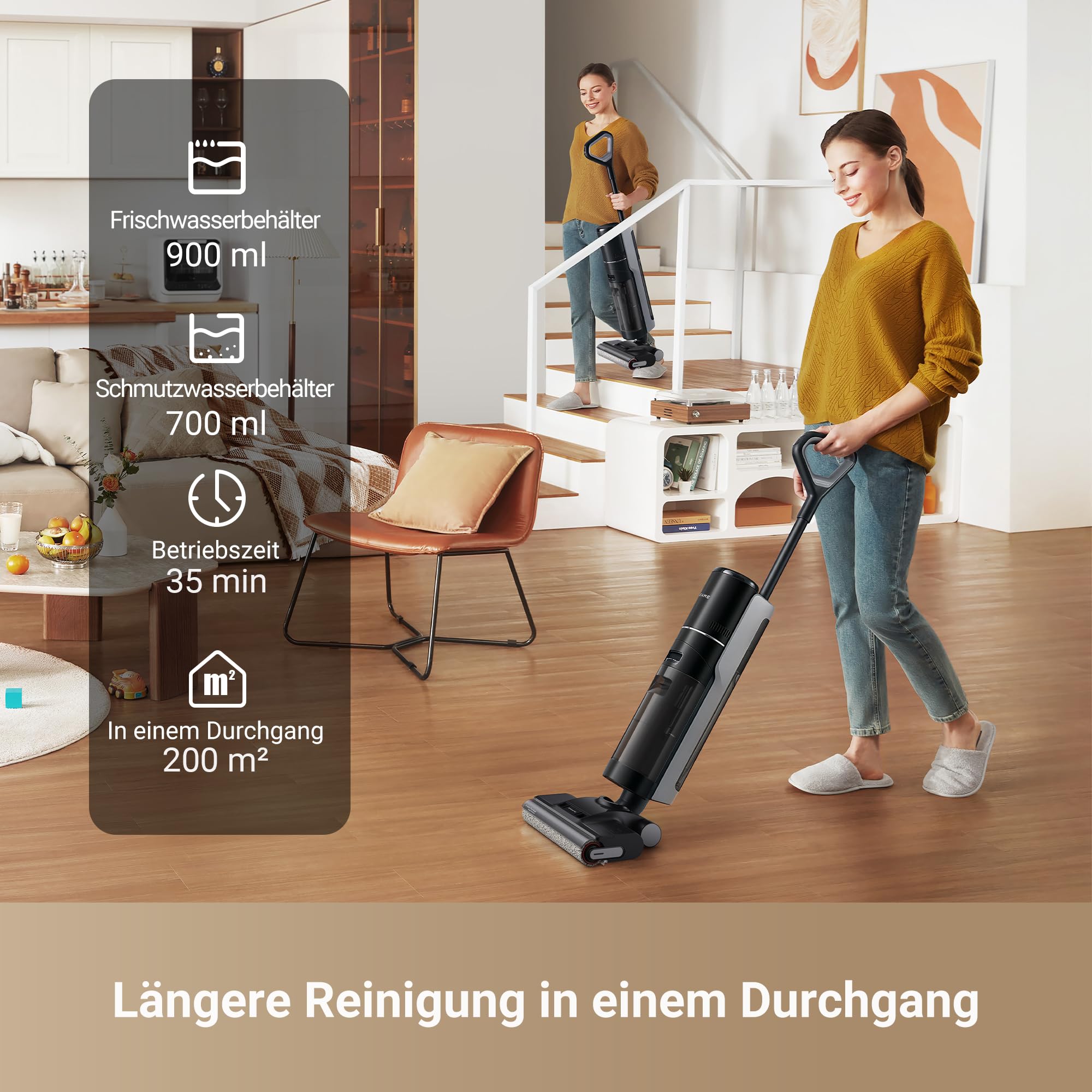 Nass- und Trockensauger H12 Pro Ultra 16.000 Pa Saugkraft 60 °C Bürstenreinigung Doppel-Kantenreinigung 3 Betriebsmodi