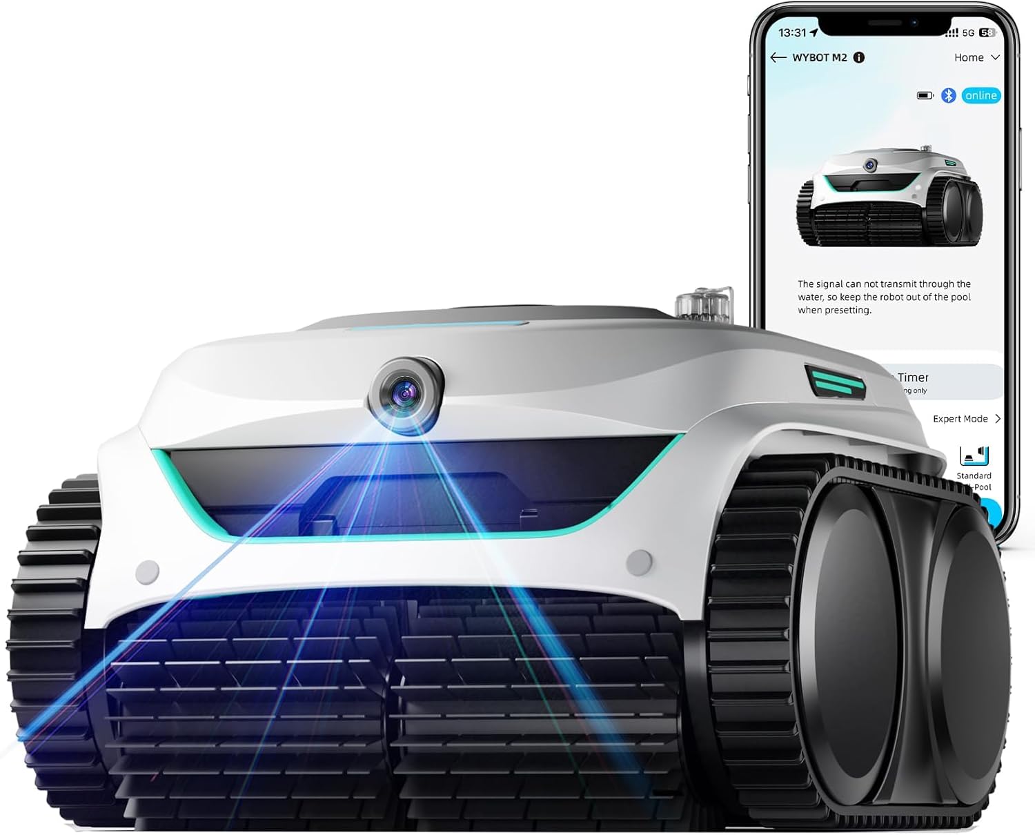 WYBOT C2 Vision AI telecamera robot piscina cordless con batteria, robot piscina pareti e fondo, filtrazione a due strati, motore brushless, aspirazione potente, per piscine interrate fino a 180㎡
