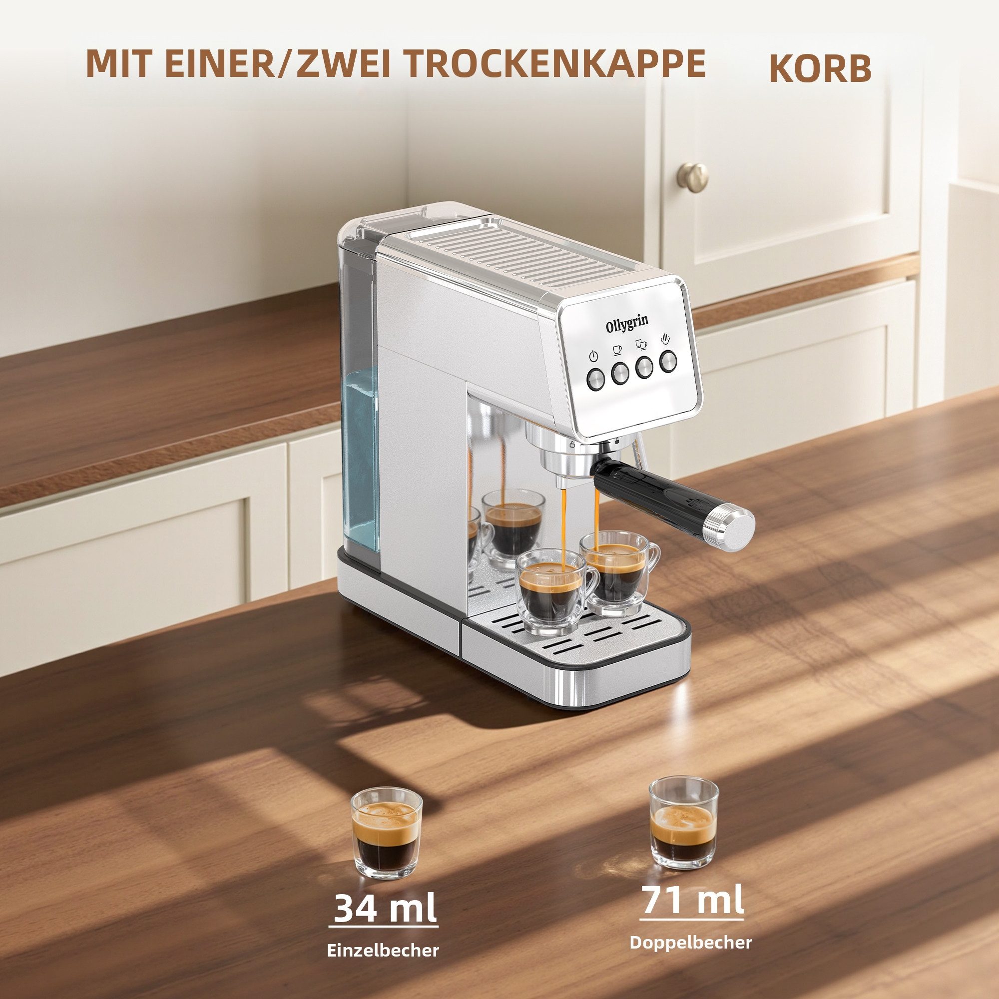 Kaffeehalbautomat 15-Bar-Halbautomatische Espressomaschine mit Milchaufschäumer und abnehmbarem 1,2-Liter-Wassertank