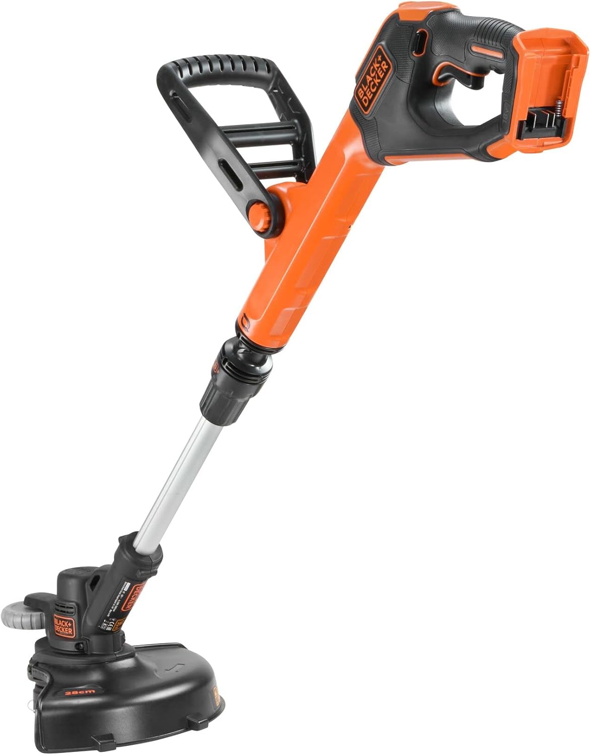 Black+Decker Rasentrimmer mit Akku Rasenkantenschneider Freischneider mit Fadenverlängerung auf Knopfdruck Fadenverlängerung (mit 1x18V 2.0 AH, 28 cm Schnittbreite, Einzelfaden 9 m/1,6 mm) STC1820PC