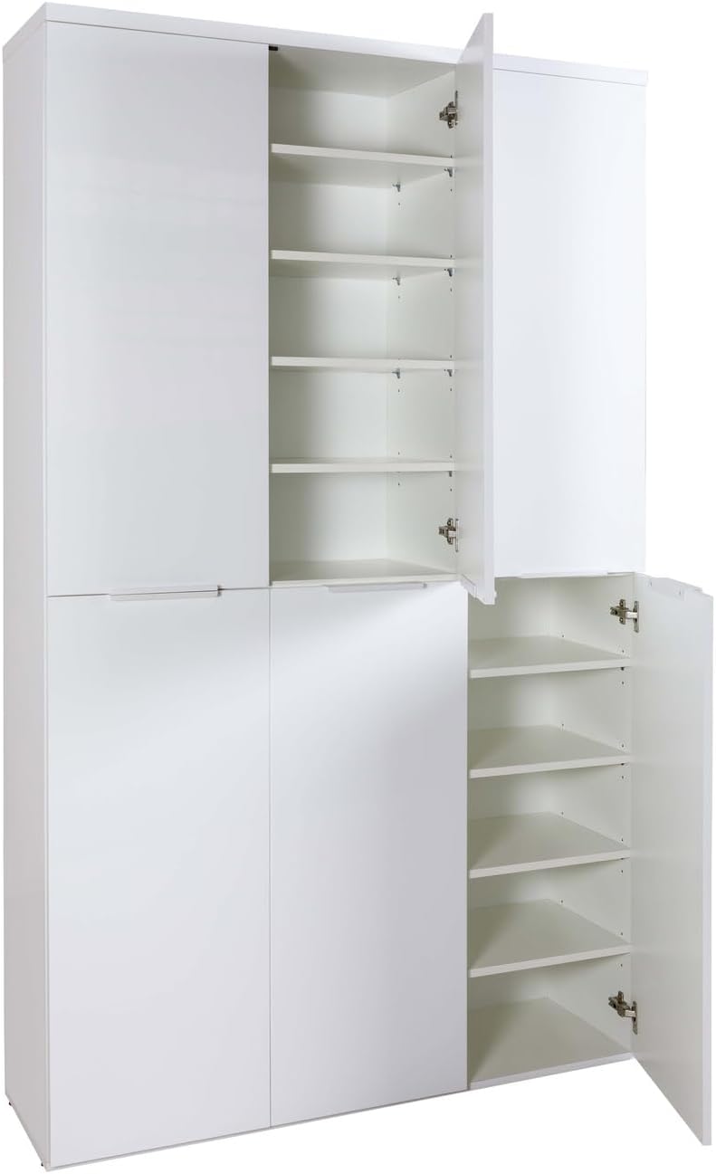 Composad | MUNDI Line Cabinet with 6 Doors, Storage Cabinet, Space-Saving Multipurpose (WxHxD) 120 x 200 x 35 cm, Lacquered White, Made in Italy