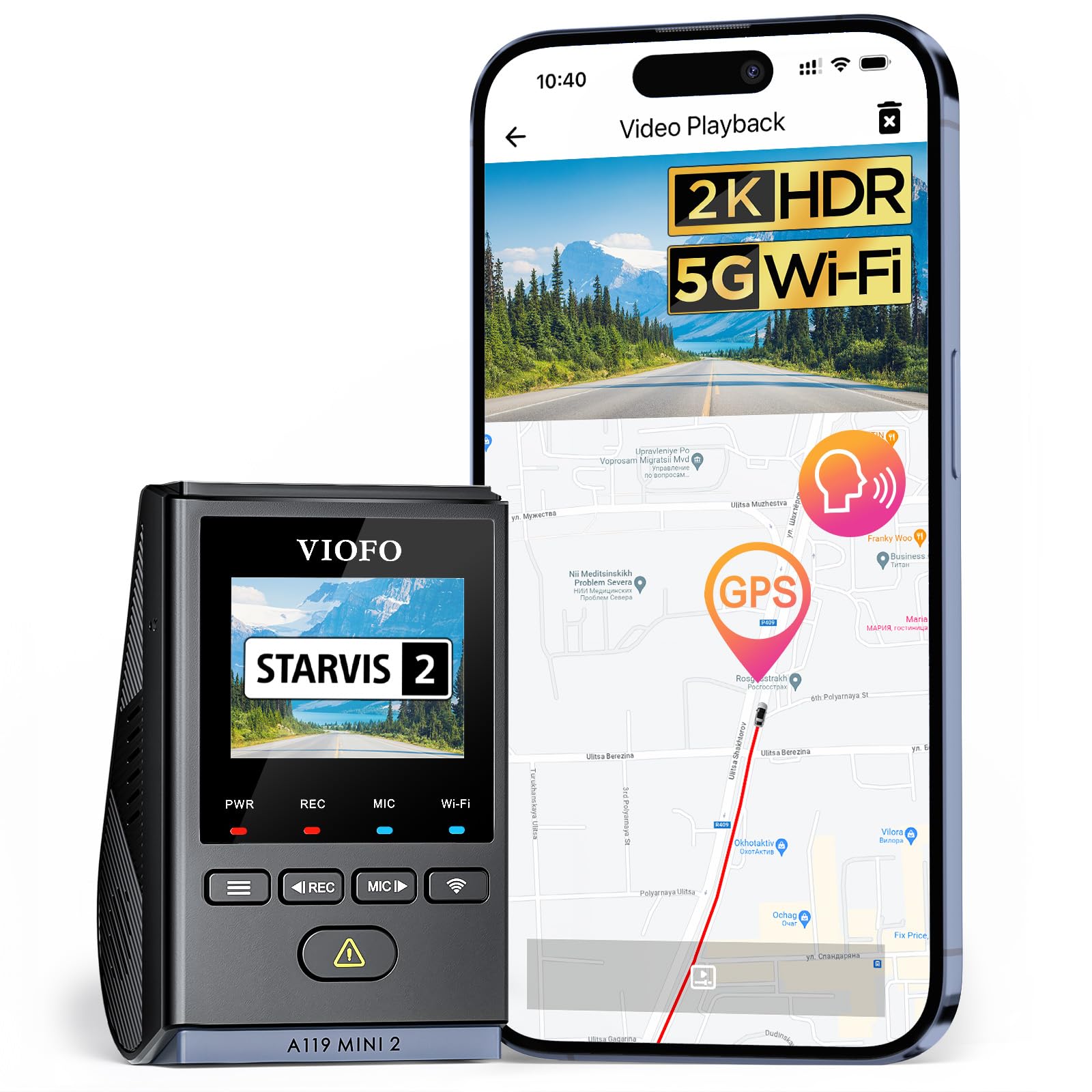 VIOFO A119 Mini 2 Auto Dashcam 2K 60fps HDR 5GHz WLAN GPS Parkmodus kompakte Autokamera für Fahrzeuge