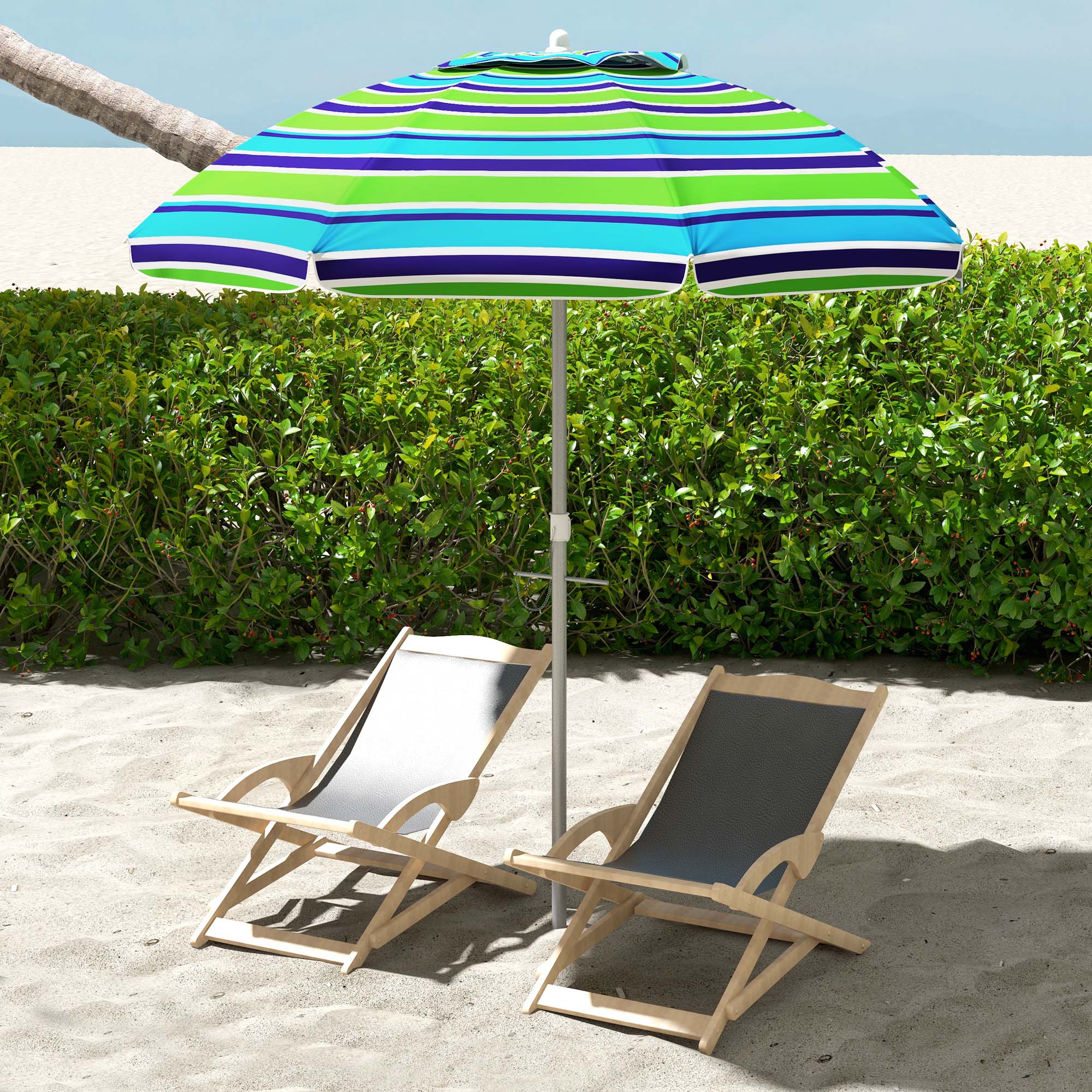 Outsunny Strandschirm neigbarer runder Outdoor-Sonnenschirm höhenverstellbarer UV40-Schutz Transporttasche inklusive