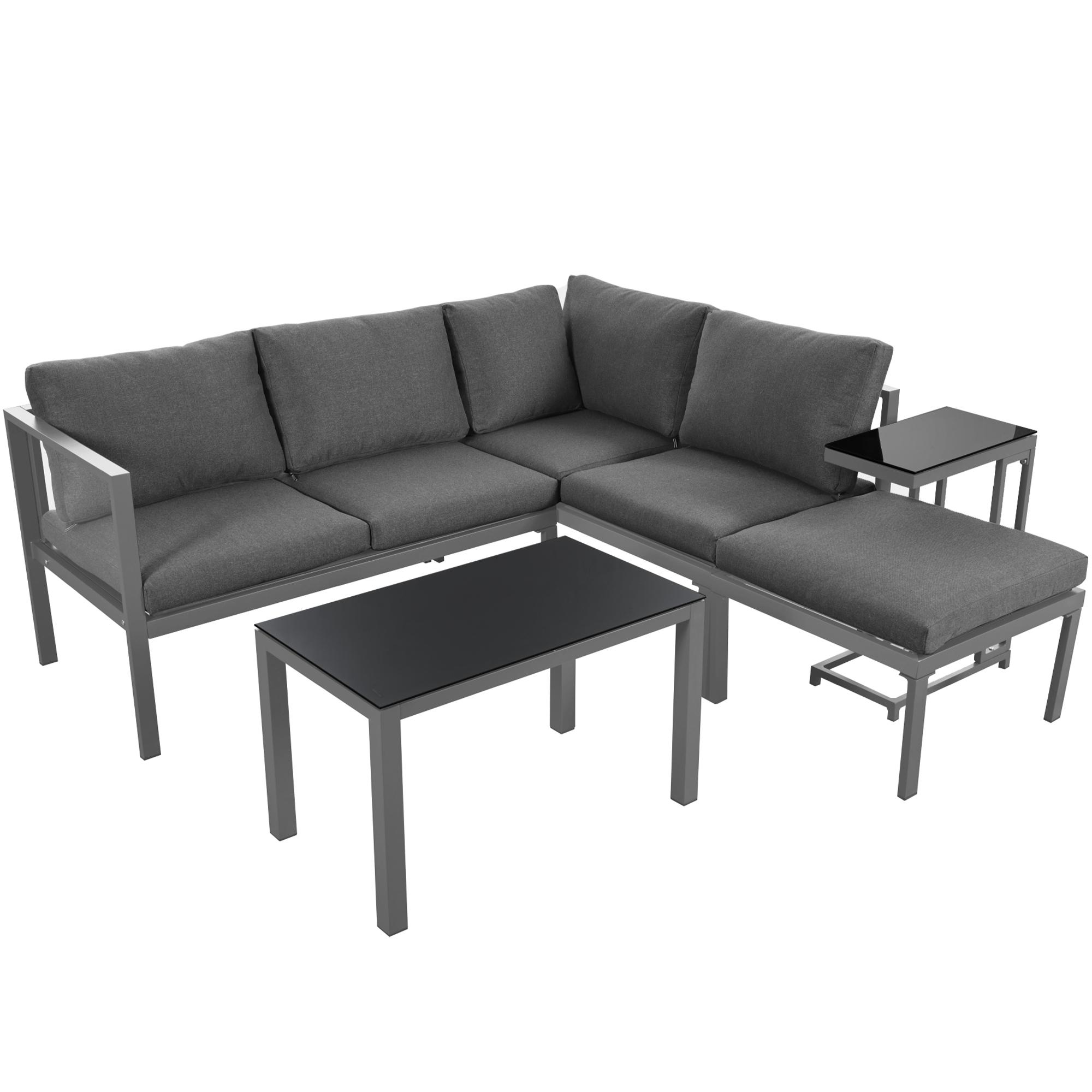 Garten-Loungesessel-Set für 4-5 Personen, Gartenmöbel-Set mit Beistell- und Couchtisch, 5-teilig, Grau