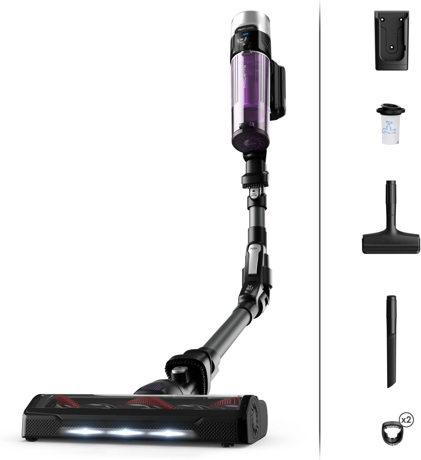 Rowenta X-Force 9.60 Allergy Aspirapolvere Senza Fili, Tecnologia Flex, Autonomia di 45 minuti, Kit Allergia, 100 AirWatt, Viola, RH2038