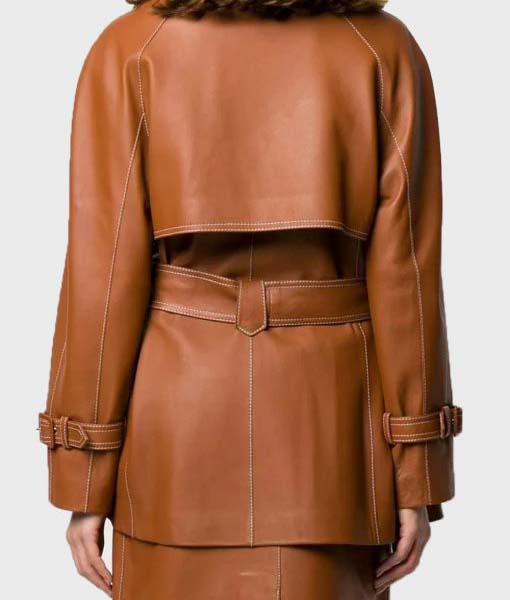 Women’s Brown Belted Leather Coat