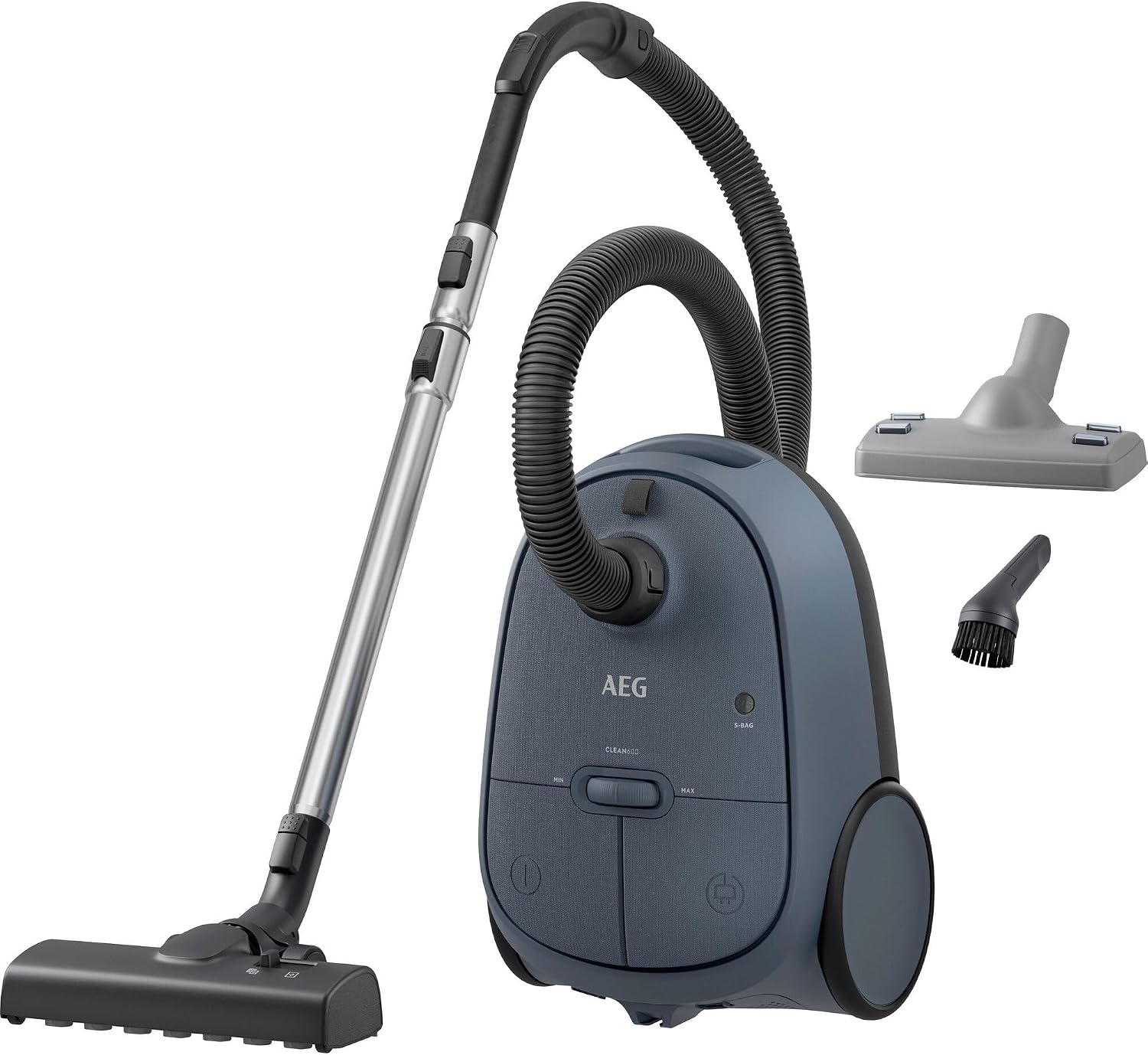 AEG Staubsauger, 850 W, 12 m, Blau, CLEAN 6000 mit Beutel, Hohe Saugleistung, inkl. Zusatzdüsen, 55 % Recyclingkunststoff