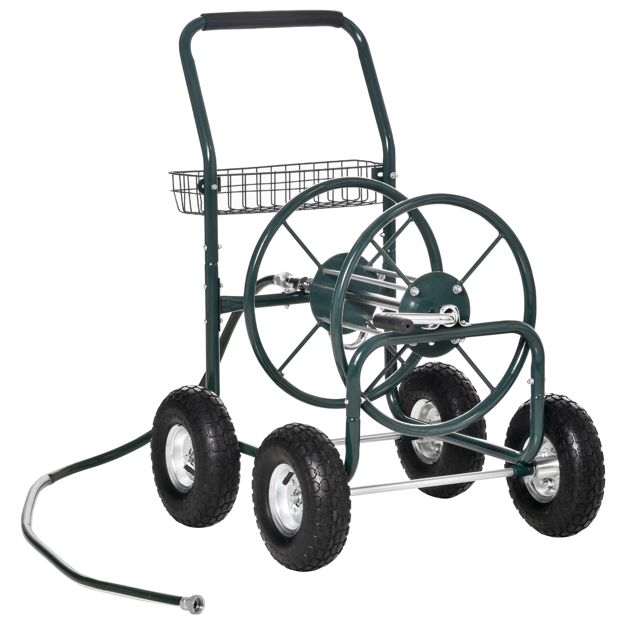 Outsunny Schlauchwagen für Gartenschlauch max. 70 m (Ø15 mm Schlauch) mit Aufbewahrungskorb Stahl Nylon 83 x 60 x 92,5 cm