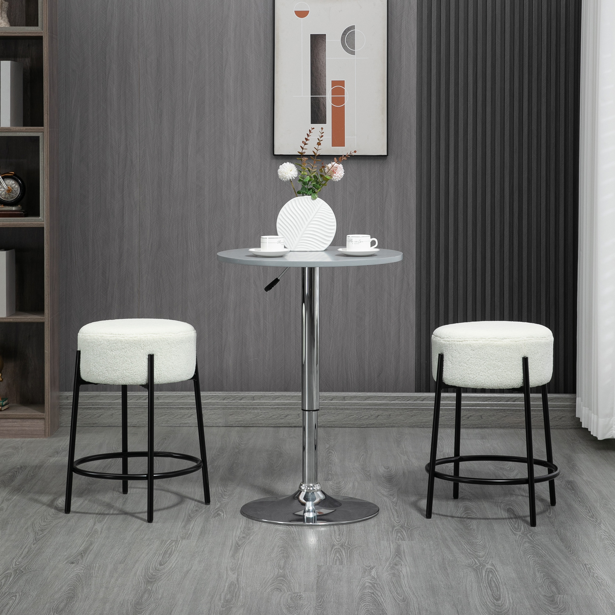 HOMCOM Set aus 2 Barhockern mit Fußstützen Stahl und Bezug aus Schlingenwolle Höhe 62 cm Weiß und Schwarz