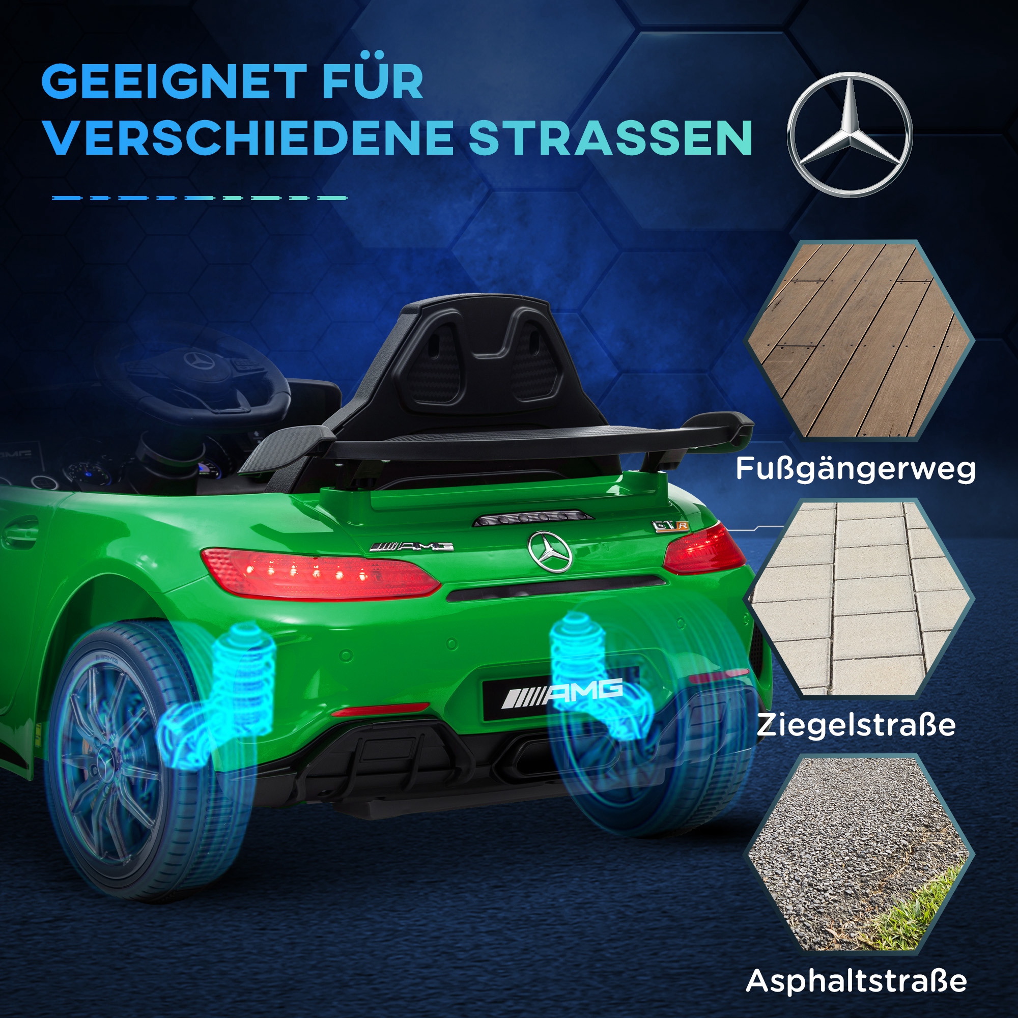 AIYAPLAY Elektrisch Kinderauto, Mercedes, 3-5 km/u, Afstandsbediening, Licht & Muziek, Groen