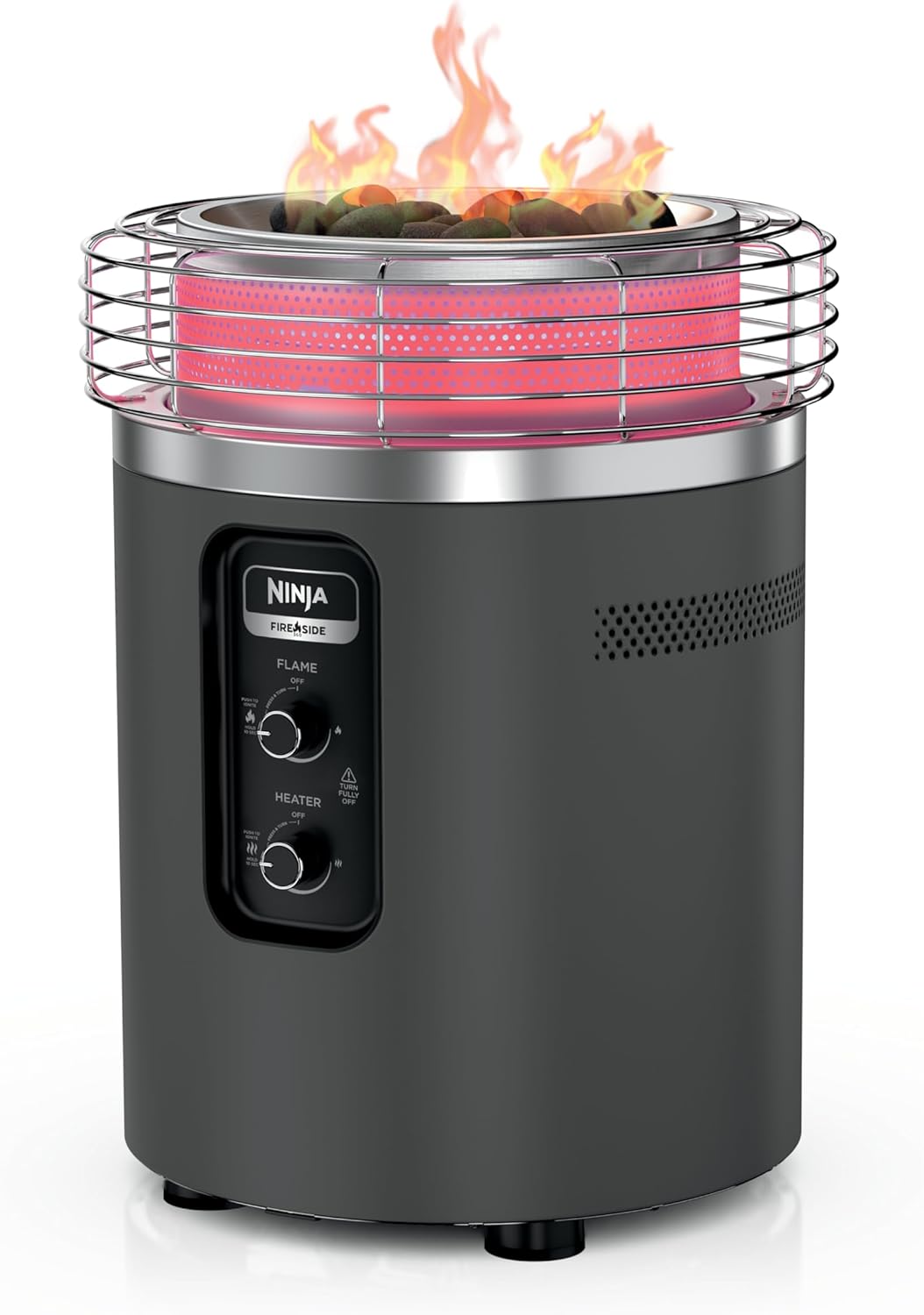 Ninja Fireside360™ Outdoor Heater & Fire Pit | 3 Modes: Flame  Heat  Flame & Heat | Portable for Patio  Deck  Camping | Easy Control Smokeless Flames | Push to Start Ignition | Charcoal | OF101AMZ