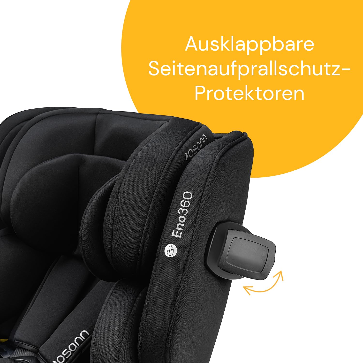 Osann Eno360 i-Size, drehbarer Kindersitz 40-150 cm, Reboarder mit Isofix, Baby Autositz – All Black