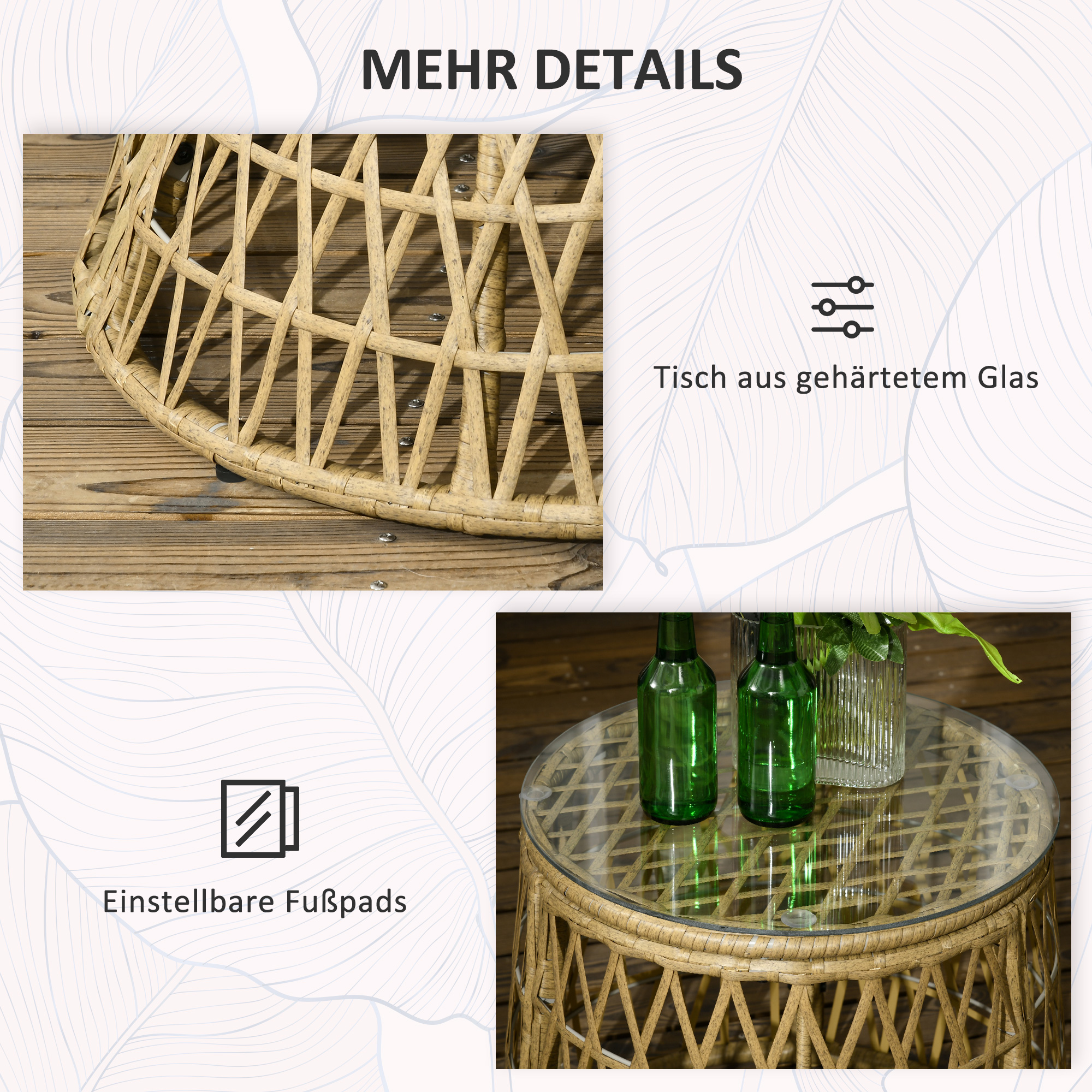 Tuinmeubelset 3-delig, Bistroset - Weerbestendig - Afneembare kussens - 85 cm x 70 cm x 82 cm - Natuurlijk + Lichtbruin