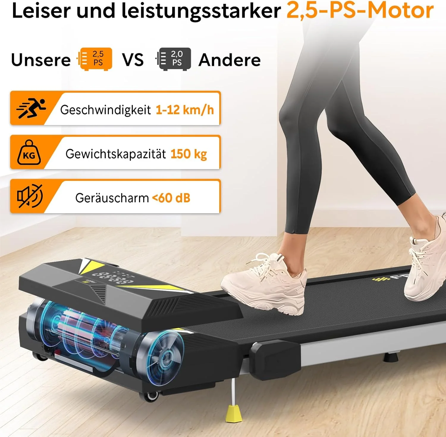 Freepi 4-in-1 Loopband voor Thuis met Helling 1-6 km/u 2.5 pk Motor met Afstandsbediening, Loopband Pad Bureaufiets Draagbaar Thuisfitnessapparaat