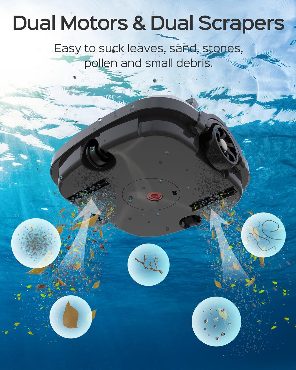 WYBOT Robot Piscina Fuori Terra per Piscina da 80m², Robottino Pulitore con Doppia Motricità e Parcheggio Autonomo | Robot Piscina Pulitore Senza Fili con Batteria Autonomia 100 Min Bianco