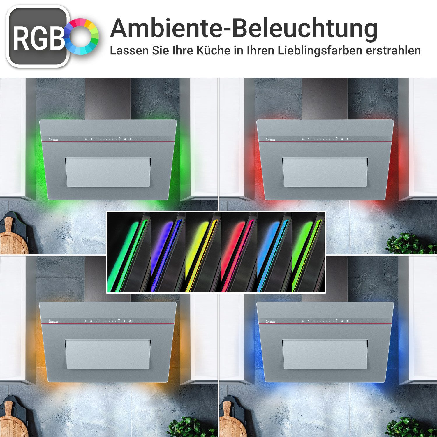 Wandhaube Dunstabzugshaube 80cm PLOOM8005G RGBW Ambientebeleuchtung