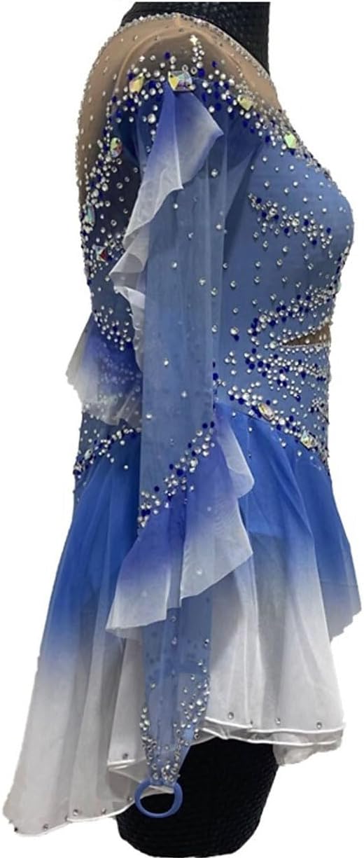 purpleq Professionelles Eiskunstlauf Wettkampf Kleid Gradient Langärmliges Eislauf Performance Kostüm für Mädchen Gymnastik Trikots Activewear Kristall/Strass Rollschuhkleid