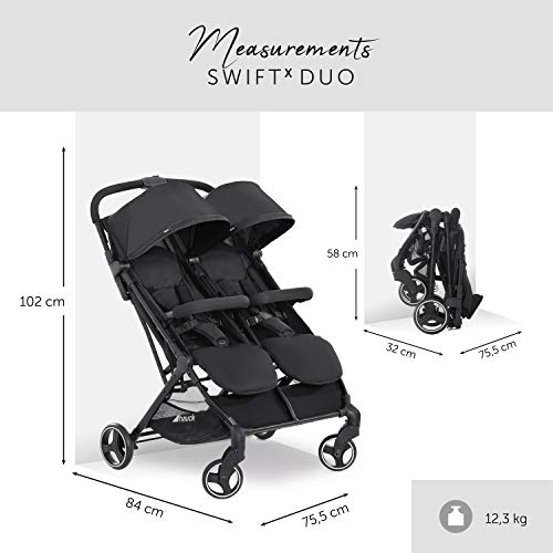 hauck Passeggino Doppio Swift X Duo   Passeggino Gemellare Leggero e Pieghevole con Una Mano, Reclinabile dalla Nascita   Per 2 Bimbi fino a 15 kg ciascuno, Cesto Fino a 3 kg Ciascuno   Nero : Hauck: Amazon.it: Prima infanzia