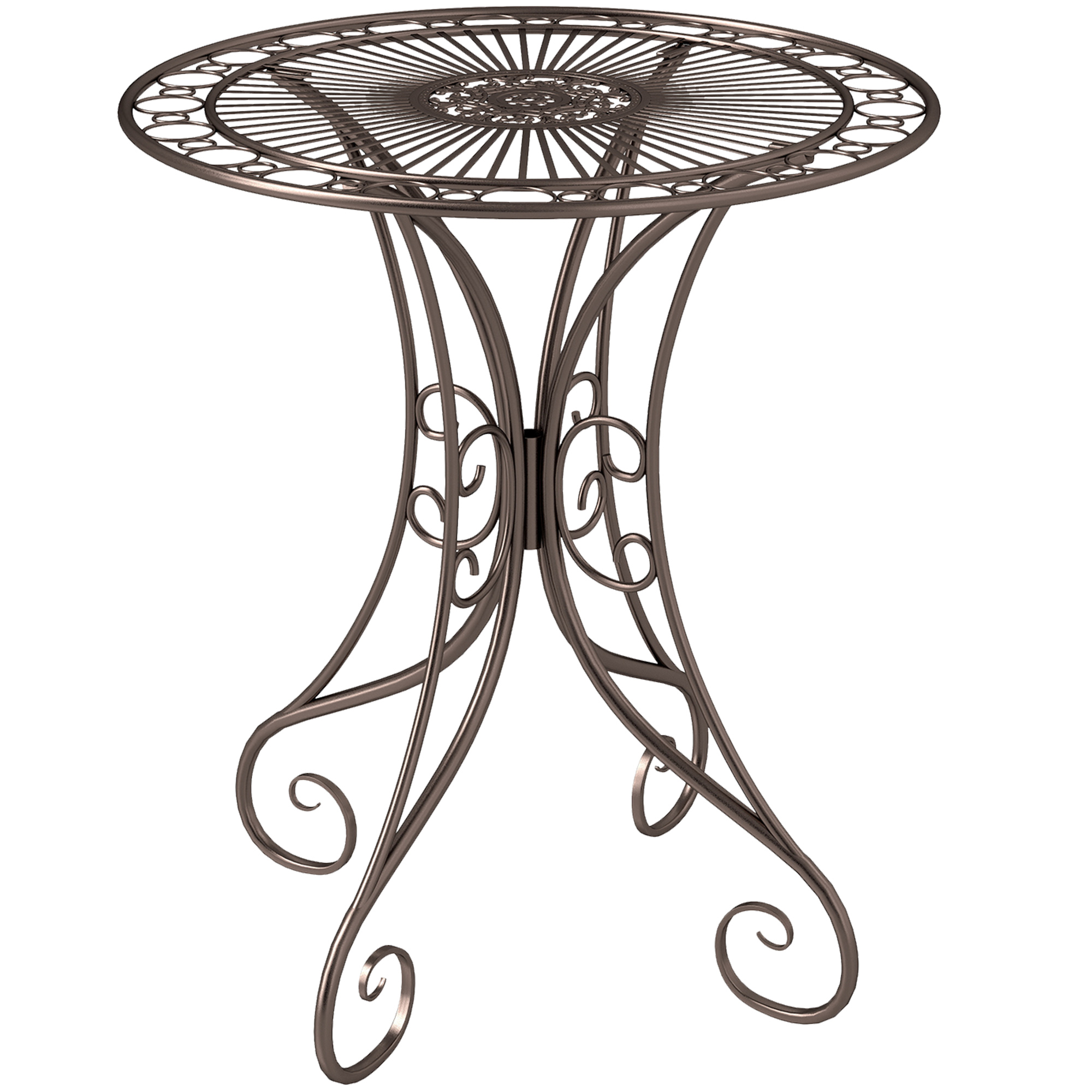 Outsunny Gartentisch rund Ø 85 cm, Terrassentisch mit Metallrahmen, Belastung von 50 kg, für Innen und Außen, braun