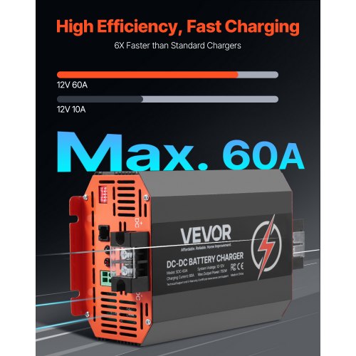 VEVOR 12V 60A DC/DC-Ladegerät 750 W Blei-Säure-Lithium-AGM-GEL-/Nassbatterien