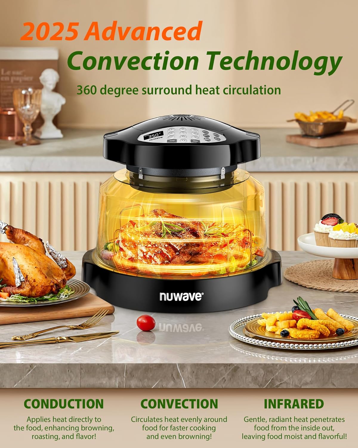 Nuwave Oven Pro Plus Friggitrice ad aria, piano cottura a infrarossi, convezione avanzata 2024, senza sbrinamento o preriscaldamento, cottura fresca o congelata, cupola di alimentazione durevole, 100