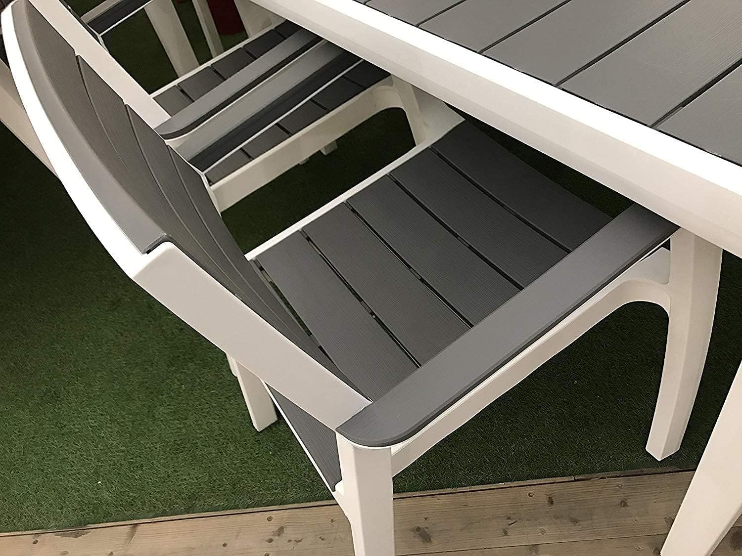 XONE Keter Harmony Resin Table Set (160/240 x 100 x H74 cm) and 6 Armchairs Wood Mould