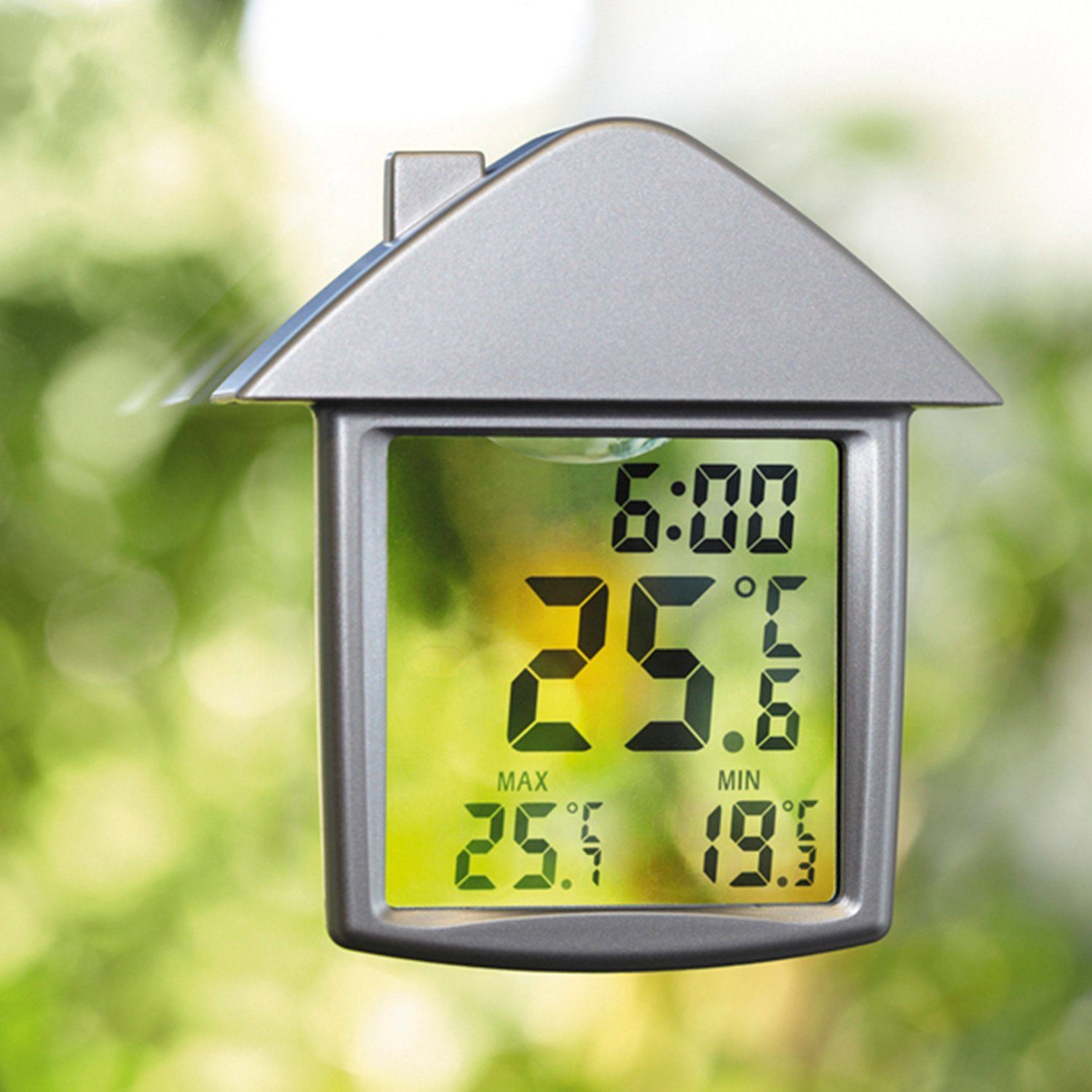 Wetterstation Digitales Fensterthermometer, Wetterinstrument, wetterfest, 90 x 98 mm