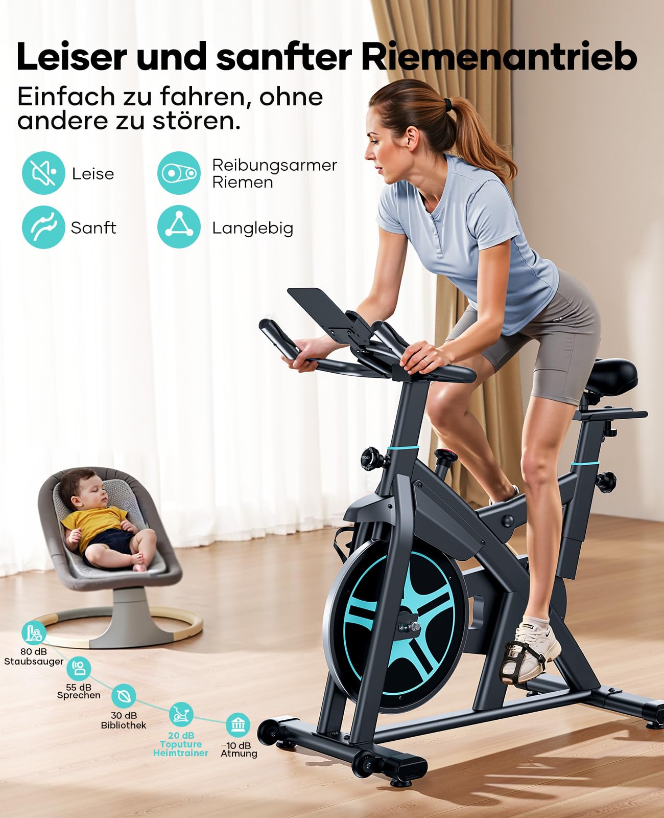 Heimtrainer Fahrrad mit Magnetwiderstand 15 kg Schwungrad App-Kompatibilität Herzfrequenzmessung LCD-Display bis 160 kg