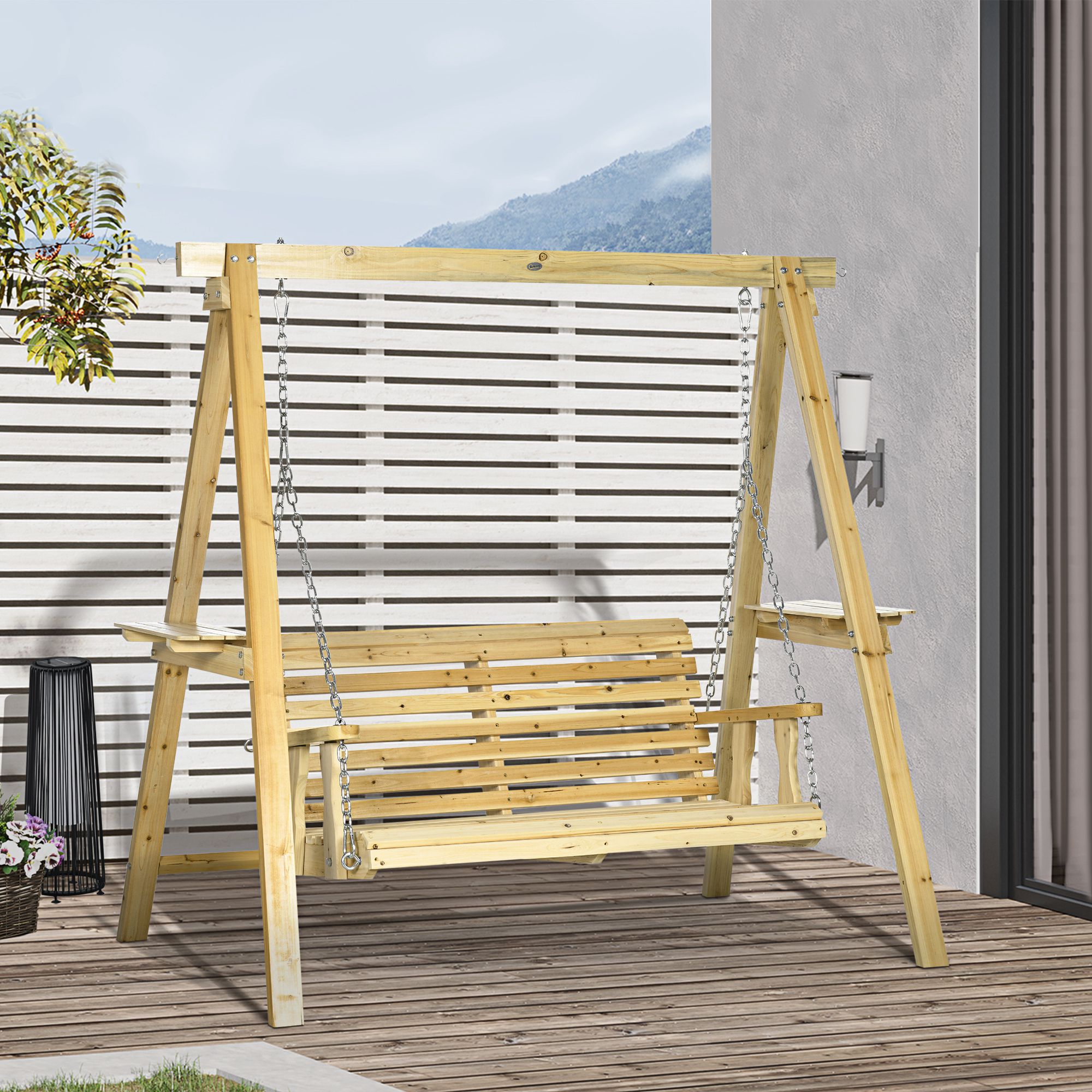 Outsunny Gartenliege 2-Sitzer aus Holz, höhenverstellbar - 196 x 120 x 171 cm